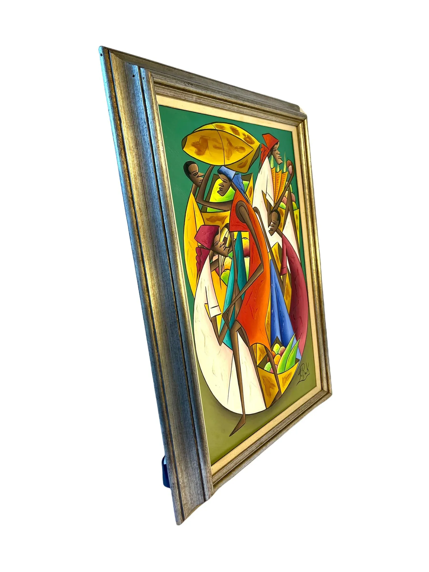 Mid 20th Century Abstract Haitian Market Scene Acrylic