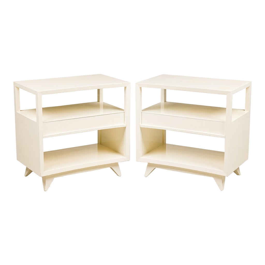 American Contemporary White Two-Tier Concave End Table - A Pair | Chairish