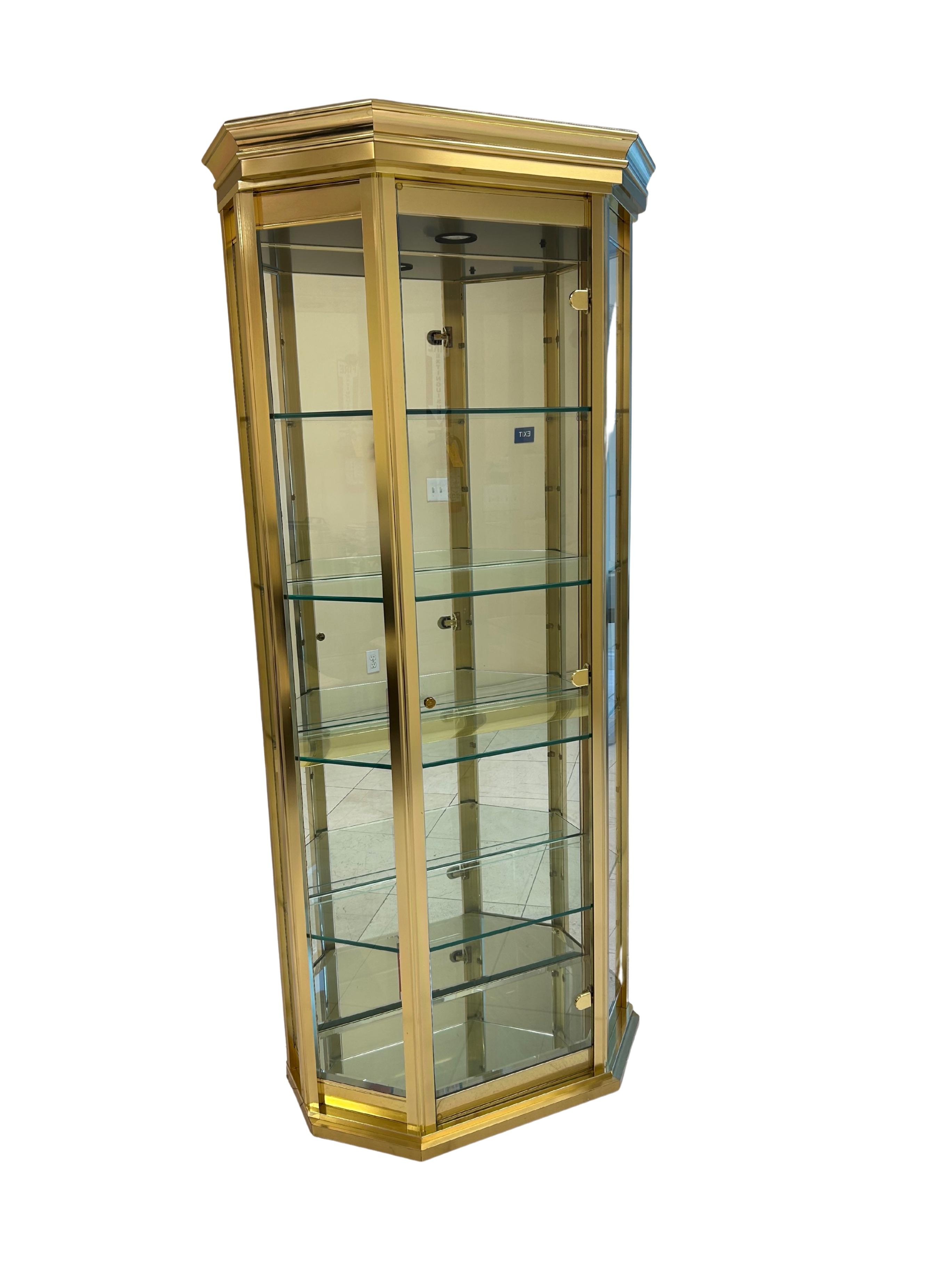 1970s Hollywood Regency Mid Century Brass Display Cabinet Set