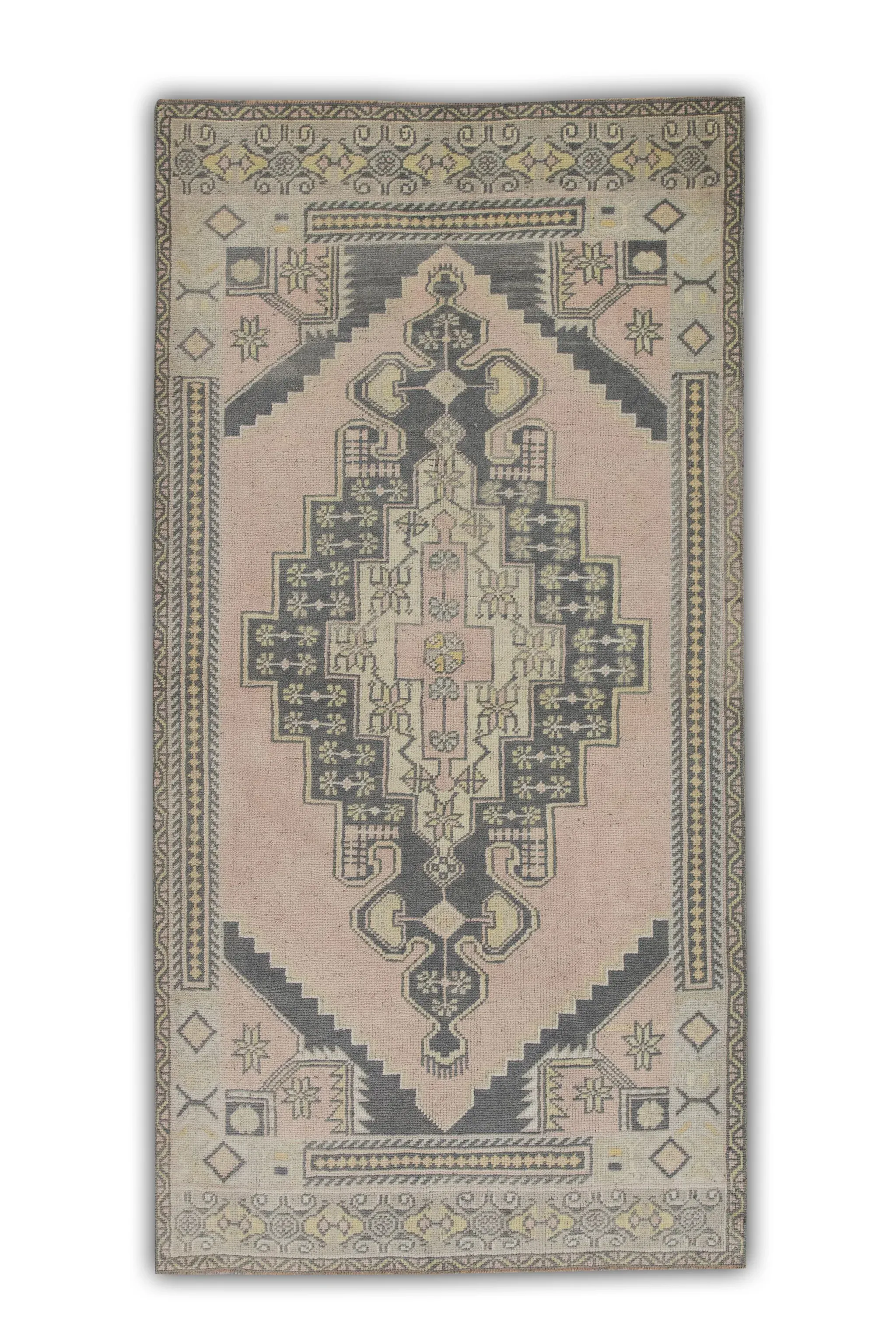 1960s Pink & Charcoal Vintage Turkish Rug 3'4
