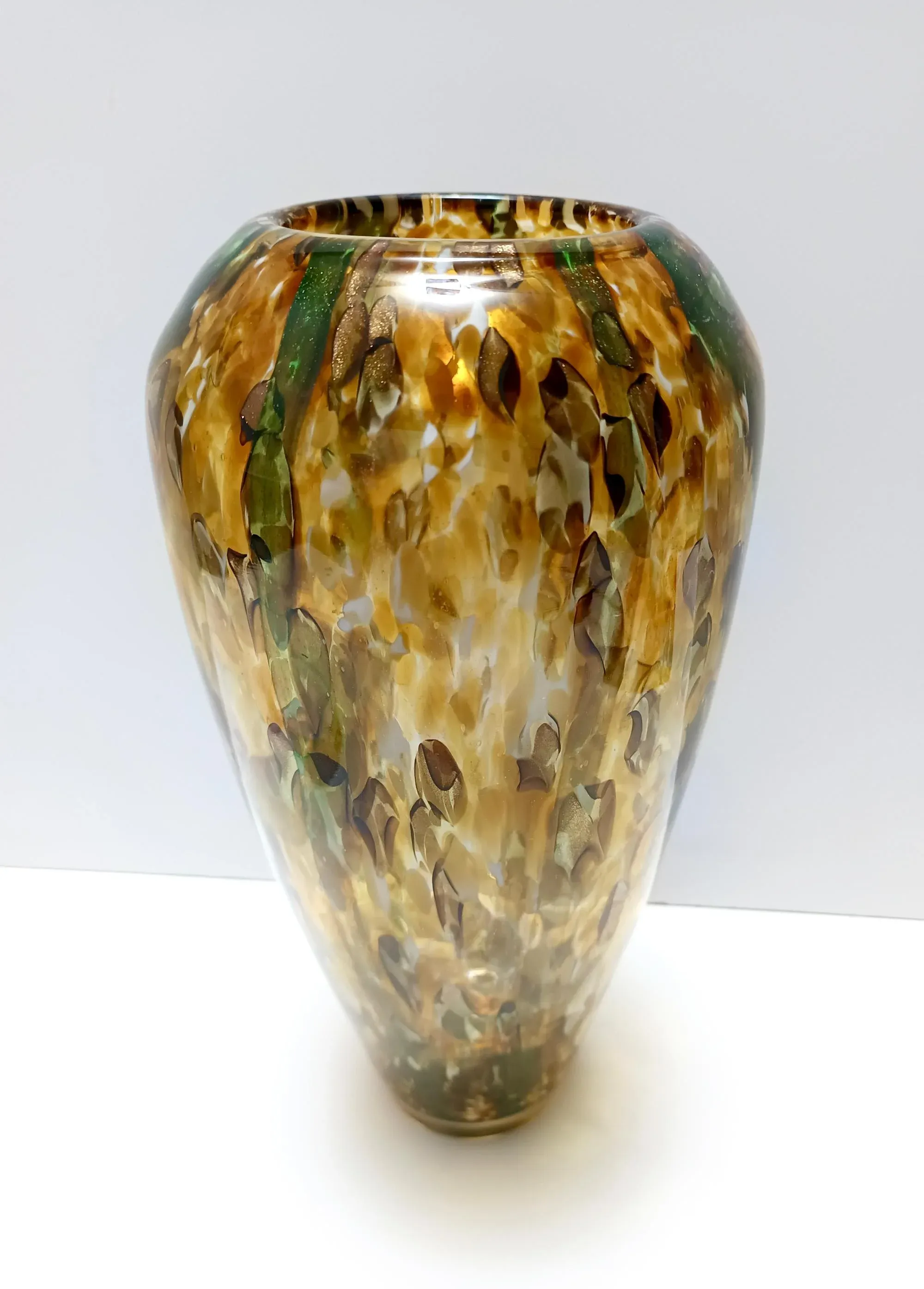 Large Yellow and Green Murano Glass Vase with Aventurine