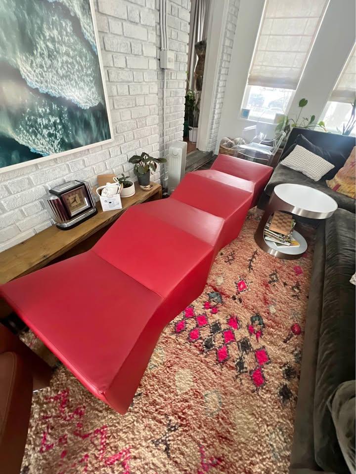 Gorgeous Large Contemporary Brueton Red Leather Bench With Mirror Base