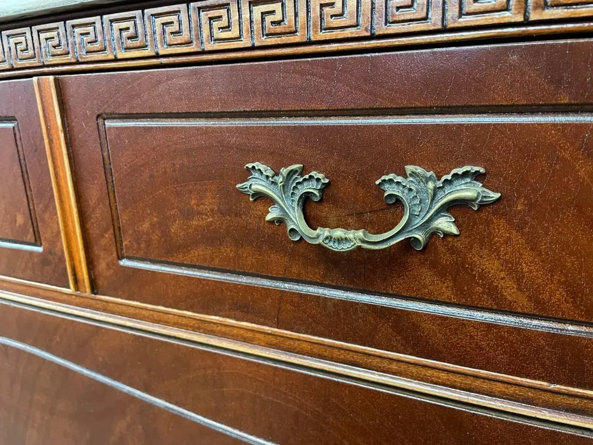 Mid 20th Century Custom Refinished Vintage Walnut Wood Dresser, White Marble Style Top