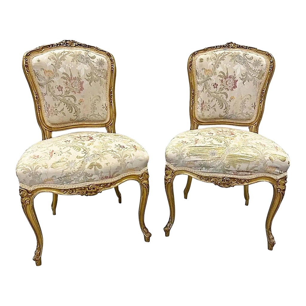 19th Century French Louis XV Style Gilt Salon Side Chairs, a Pair ...