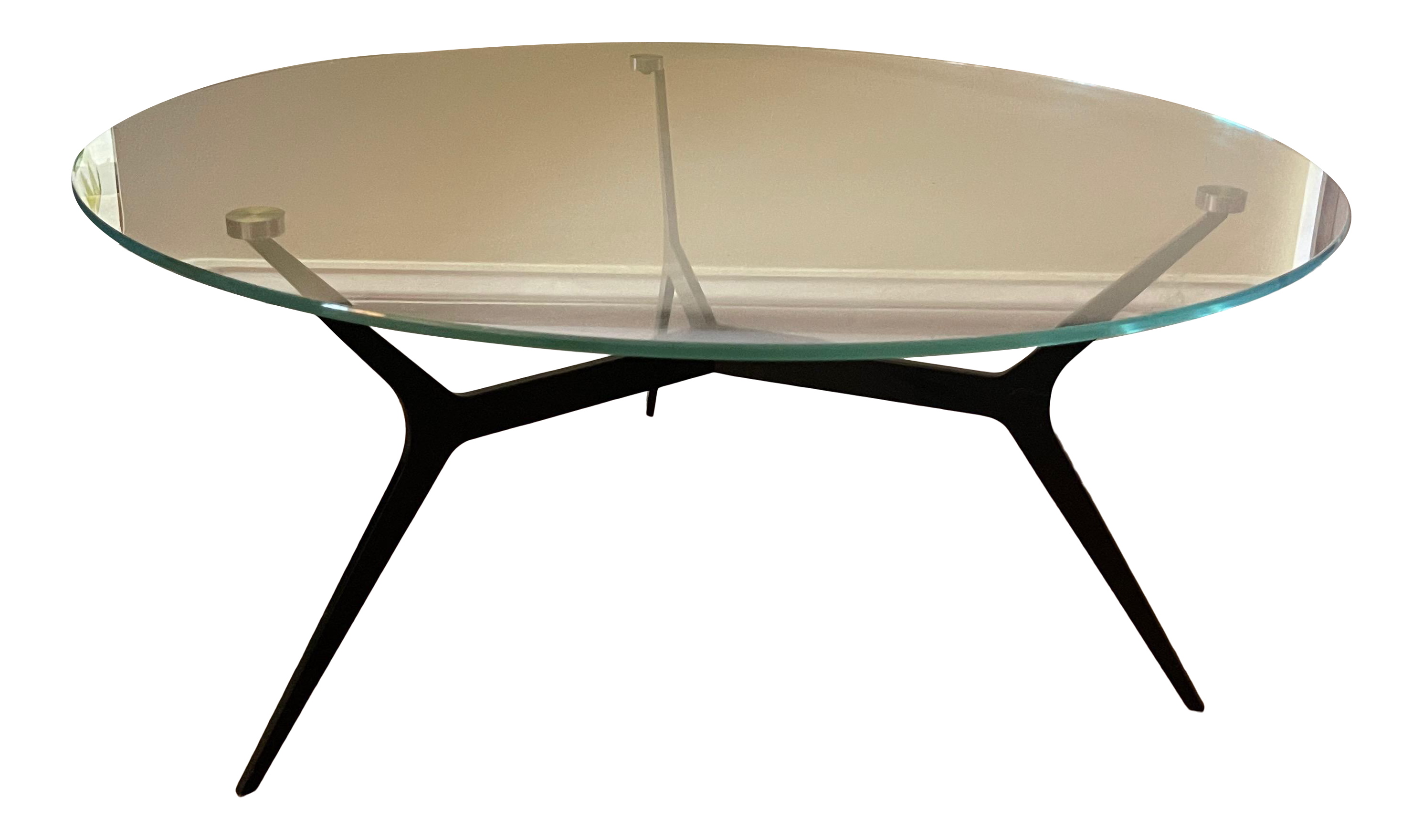 Contemporary Round Clear GlassTop Coffee Table With 3Legged Black