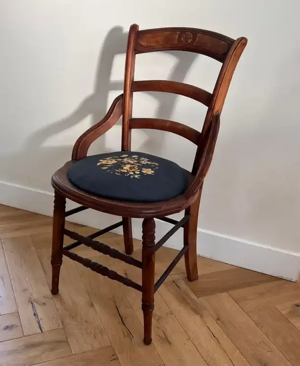 Antique embroidered chair sale