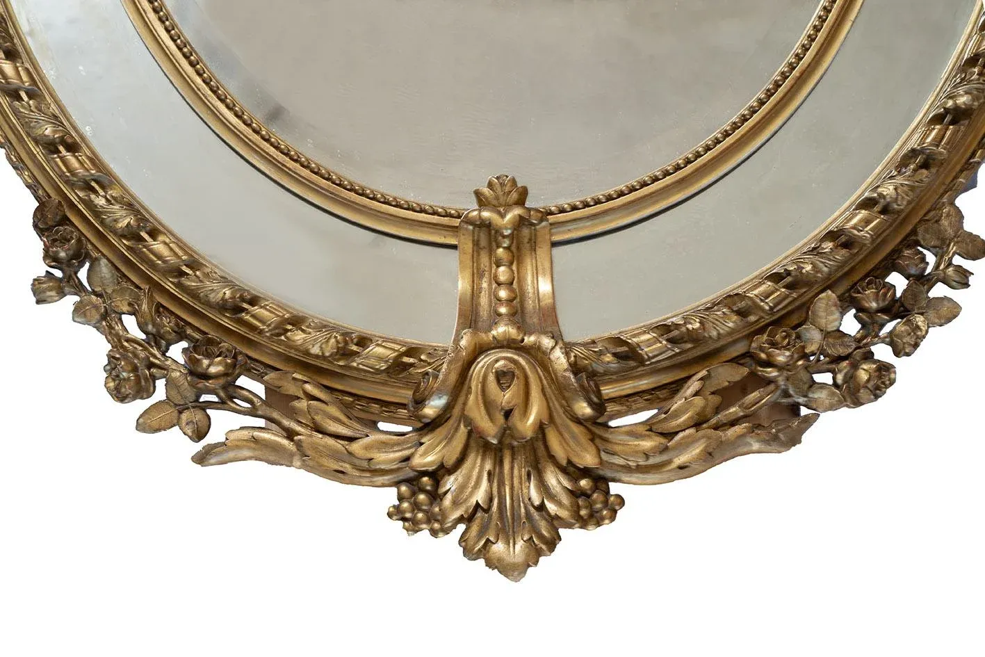 Antique French Napoleon III Medallion Mirror in Gilded and Carved