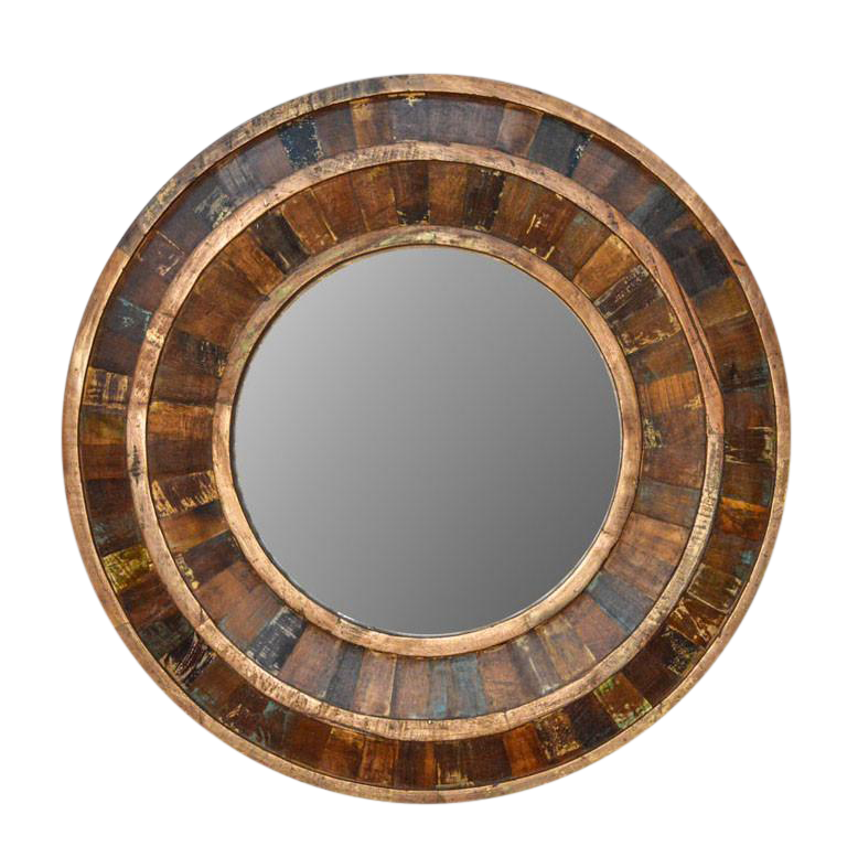 Rustic Reclaimed Round Wooden Mirror Chairish