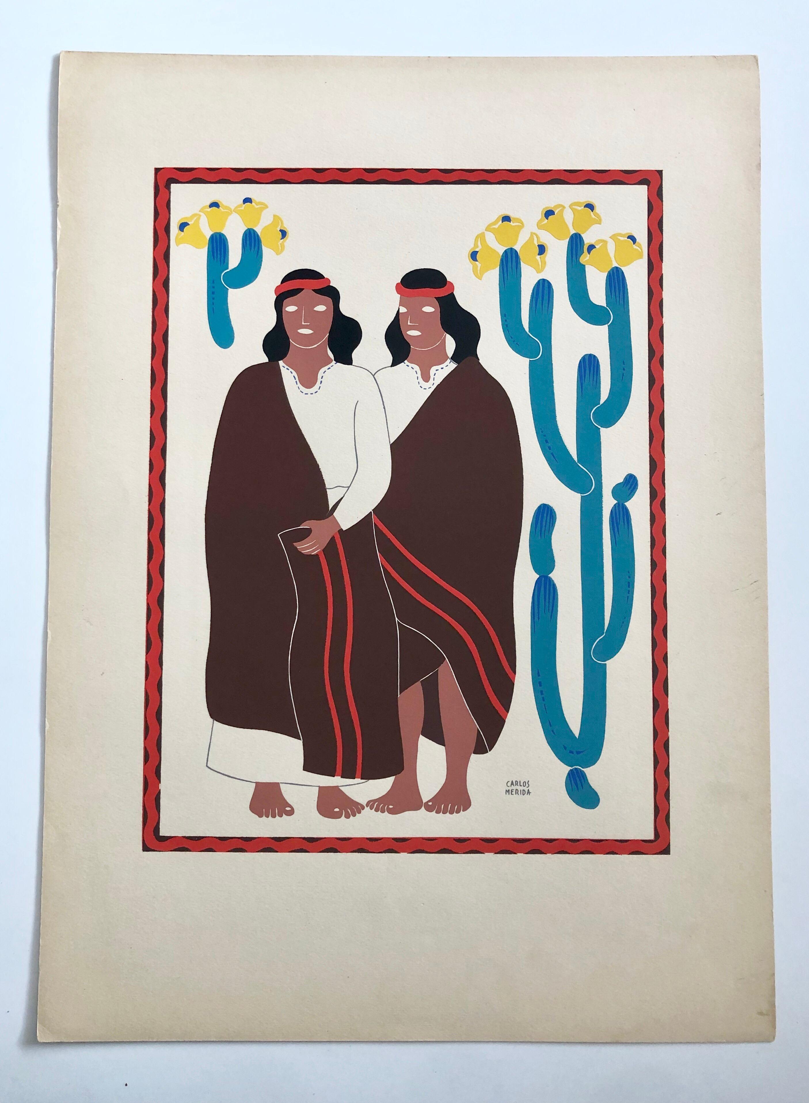 絵画 70s Mexican pair art Carlos Merida, 1945 Mexican Modernist Silkscreen Serigraph