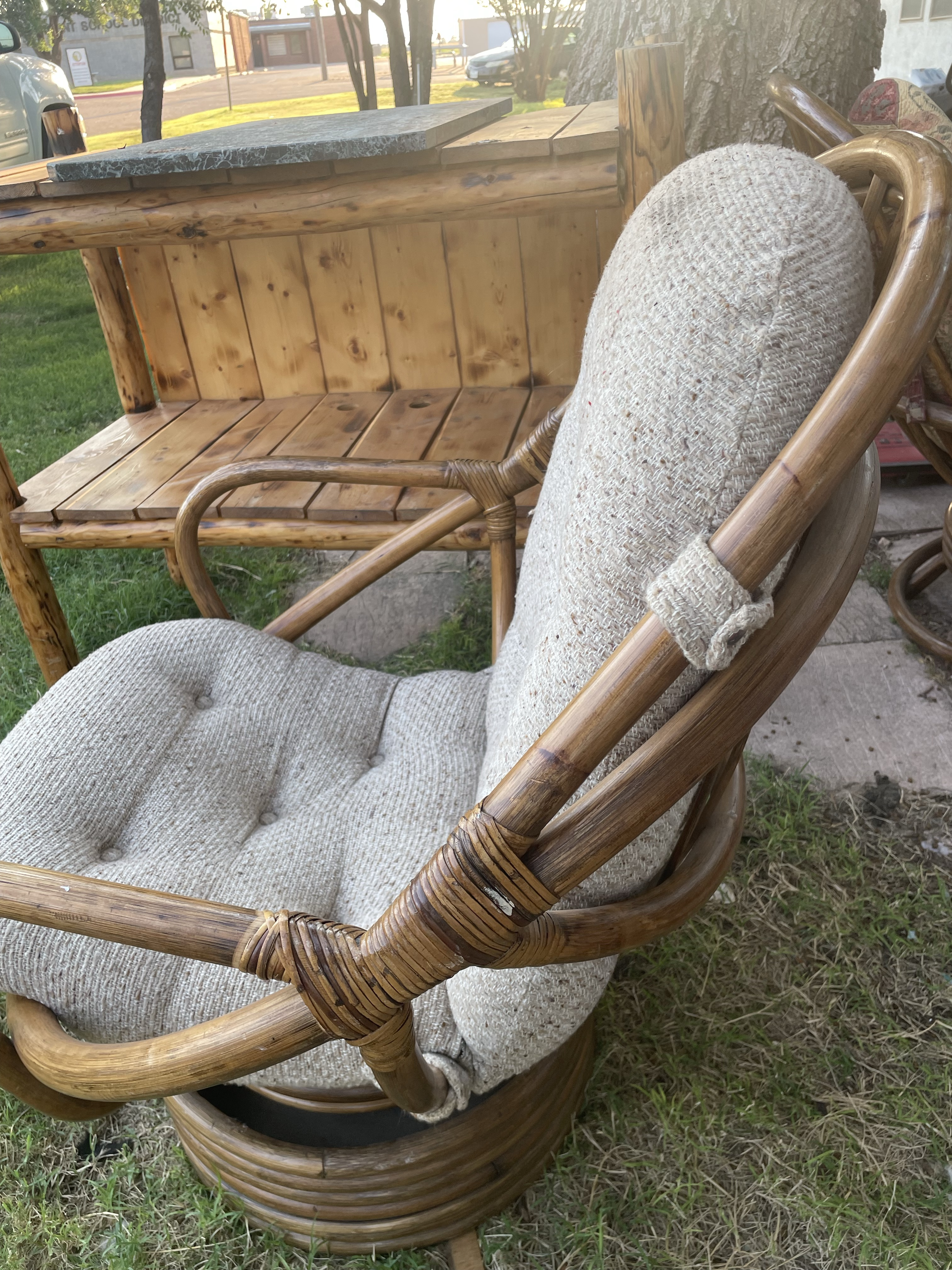 Boho Wicker Swivel Rocker Mid Century Bamboo Boho Swivel Chair