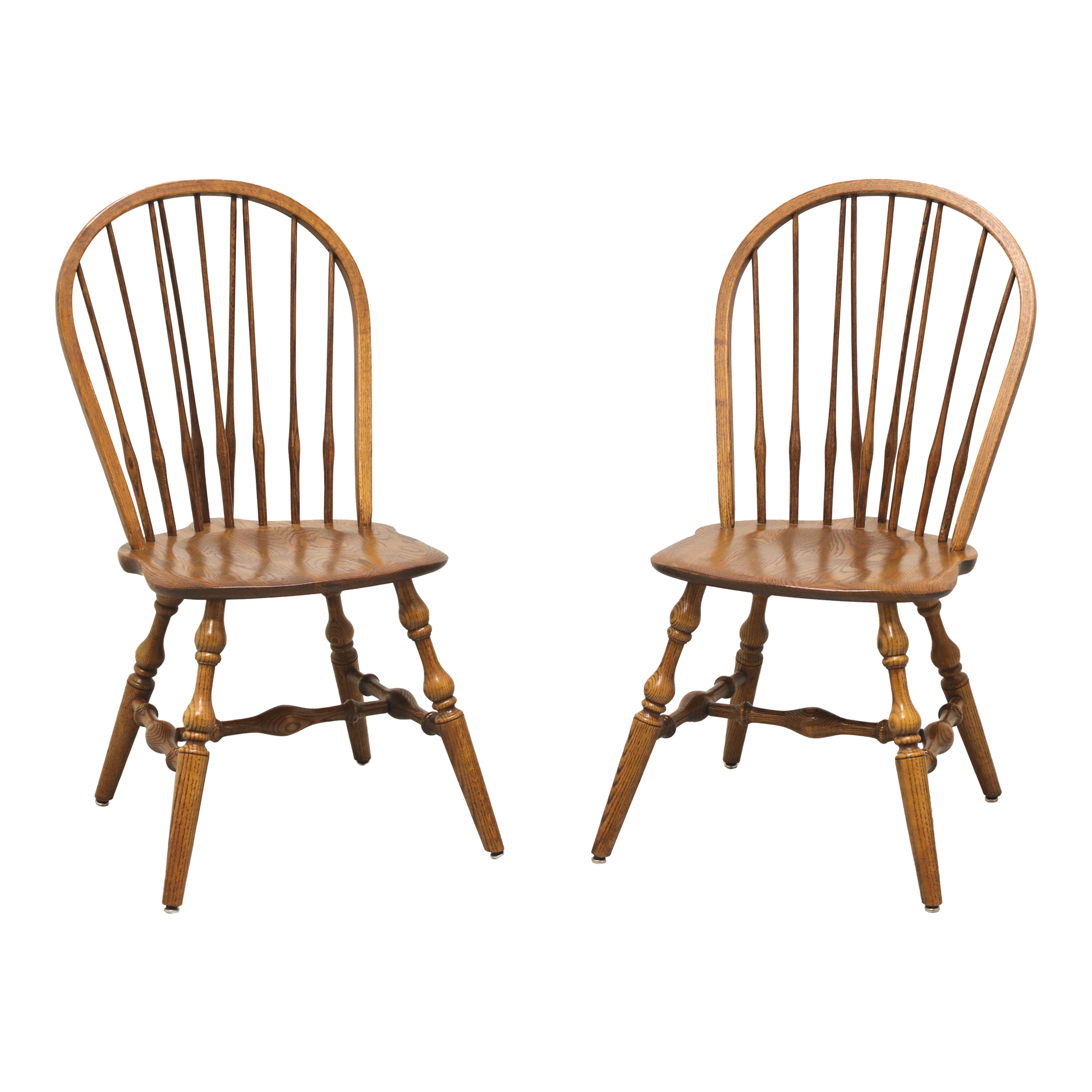 Hale Mid 20th Century Solid Oak Windsor Dining Side Chairs - Pair