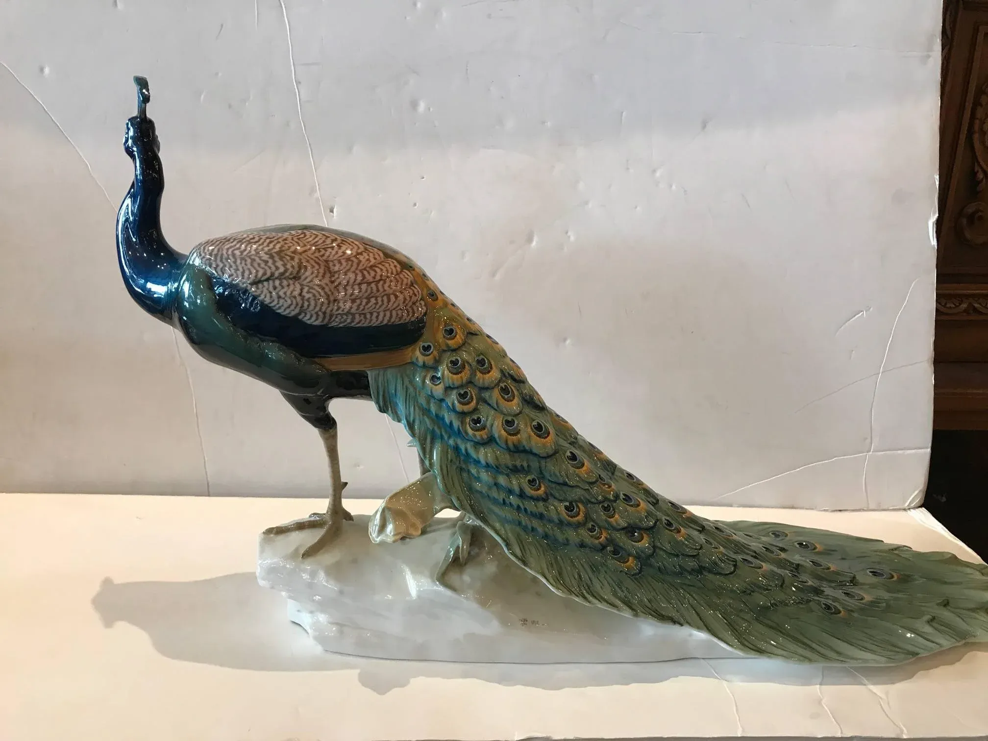 1910s Art Nouveau Extraordinary Nymphenburg Porcelain Peacock | Chairish, image size:2016x1512