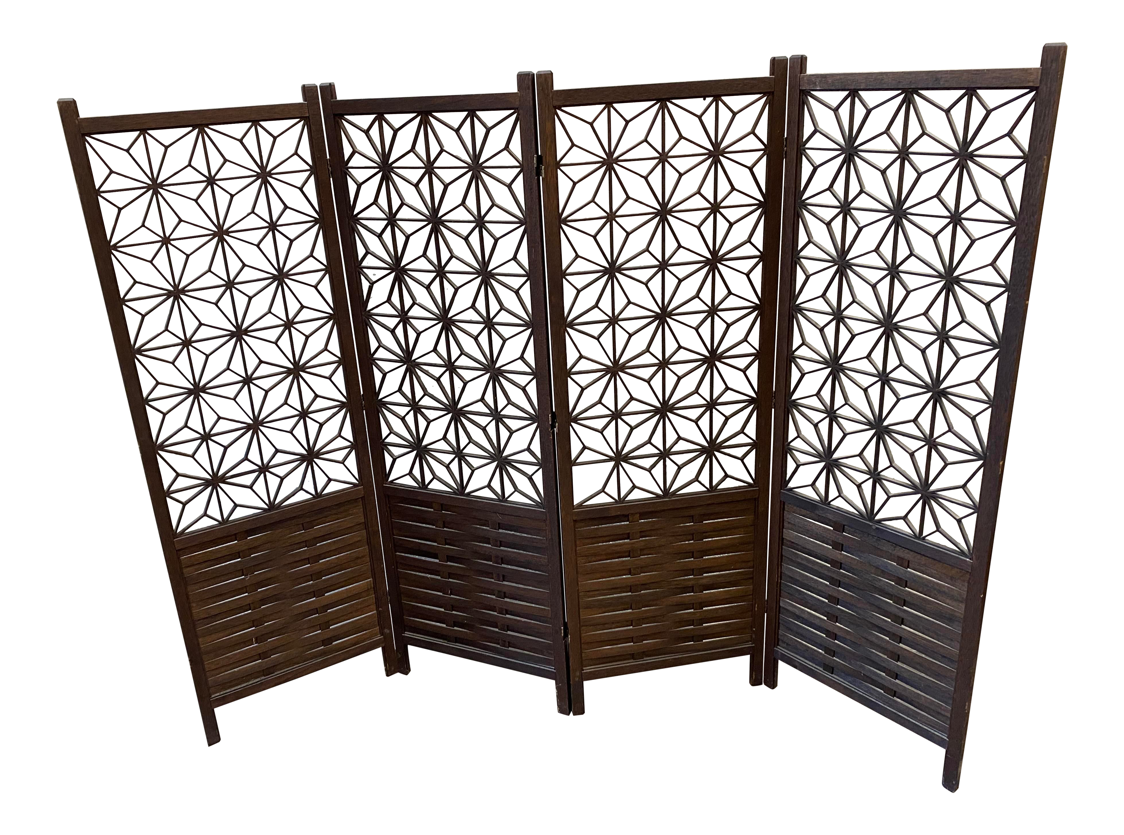 Mid Century Vintage Unique Four Panel Screen Room Divider Chairish