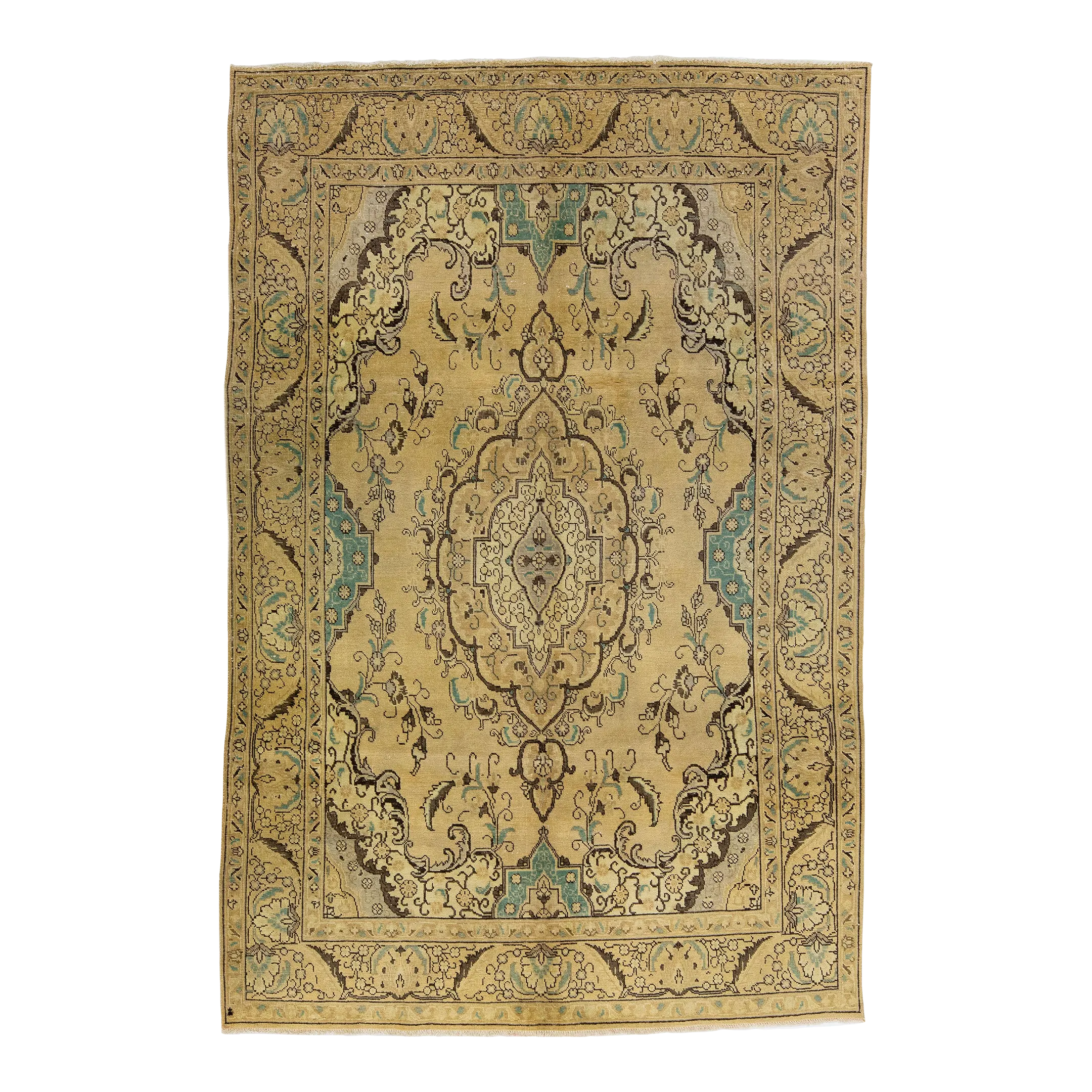 1960s Vintage Persian Tabriz Handmade All-Over Ivory Wool Rug 6 X 10