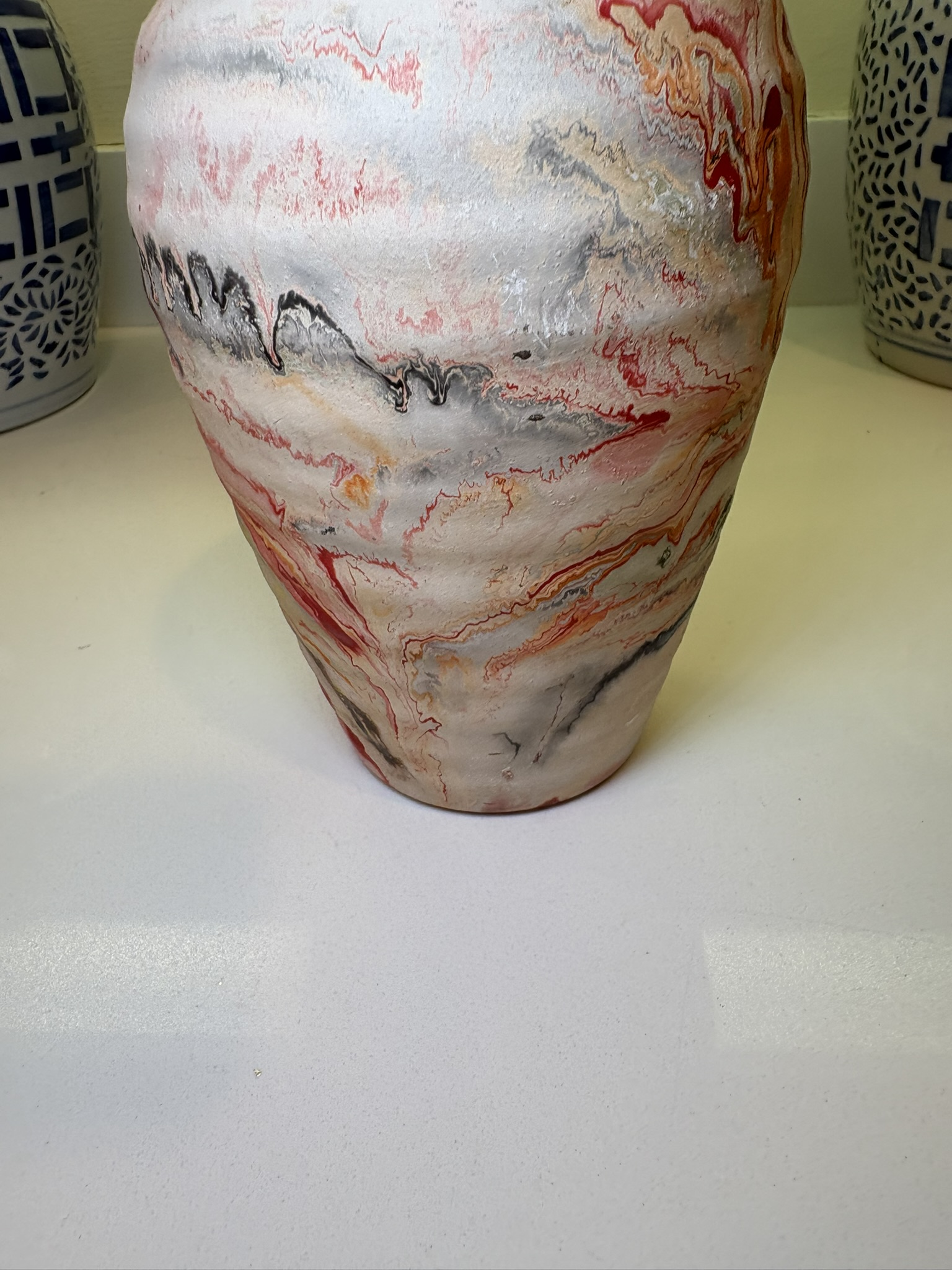 Boho Chic Nemadji Swirl Vase in Red Orange & Gray Studio Pottery main image 4
