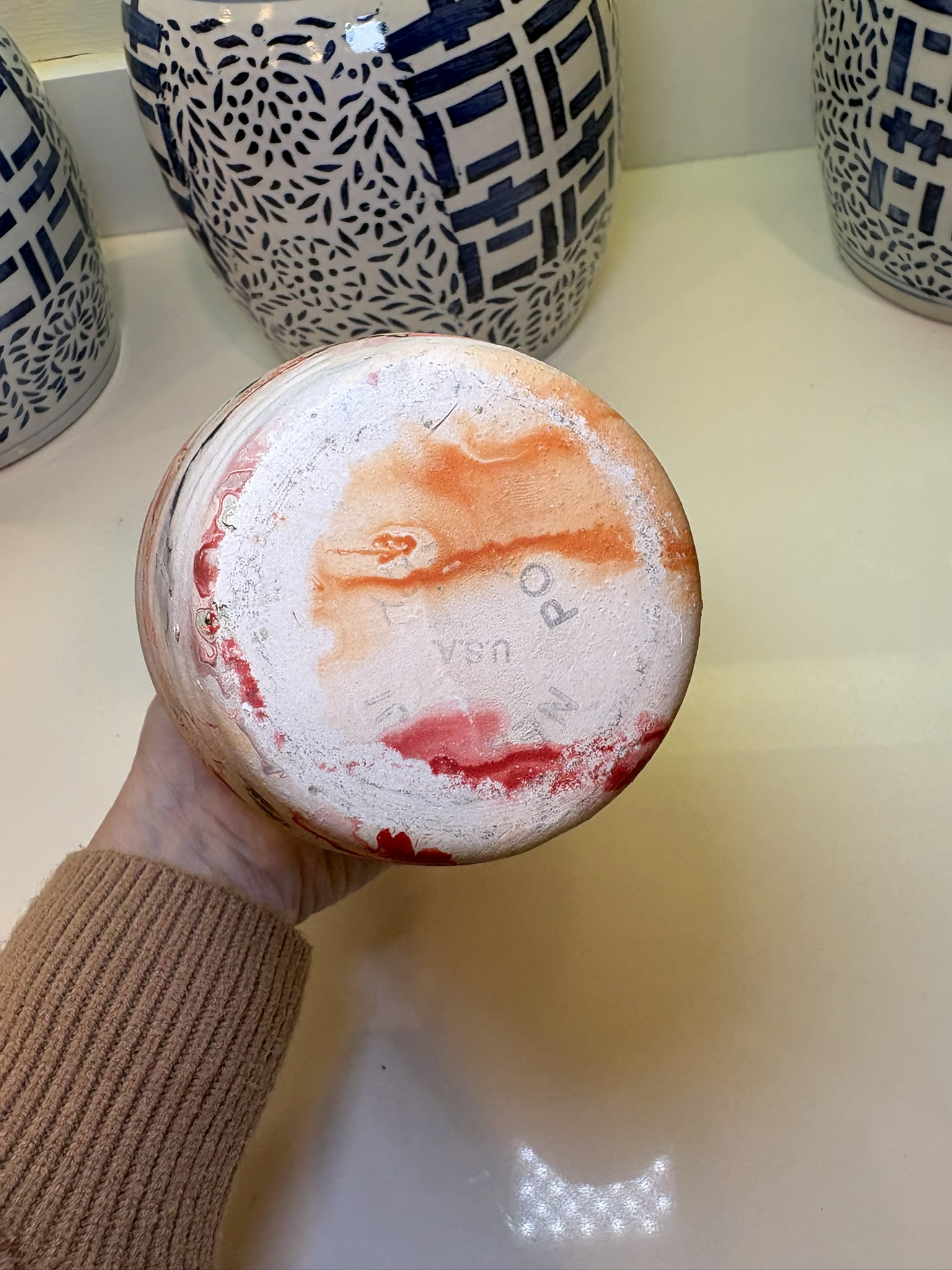 Boho Chic Nemadji Swirl Vase in Red Orange & Gray Studio Pottery main image 6