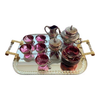 Vintage Venetian Murano Cranberry Glass HandPainted 24k Gold Tea