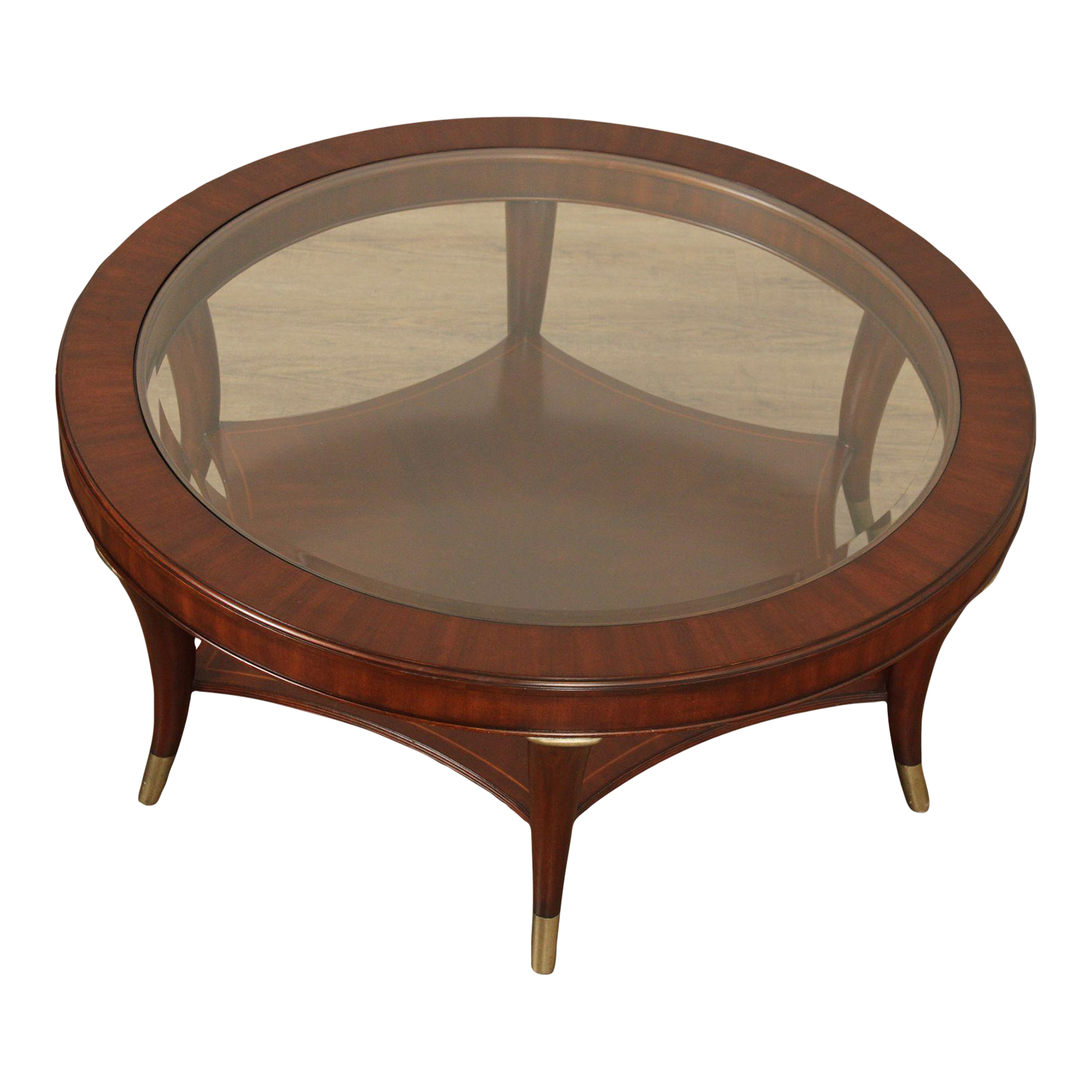 Thomasville 'Bogart" Art Deco Style Mahogany Glass Top Round Coffee