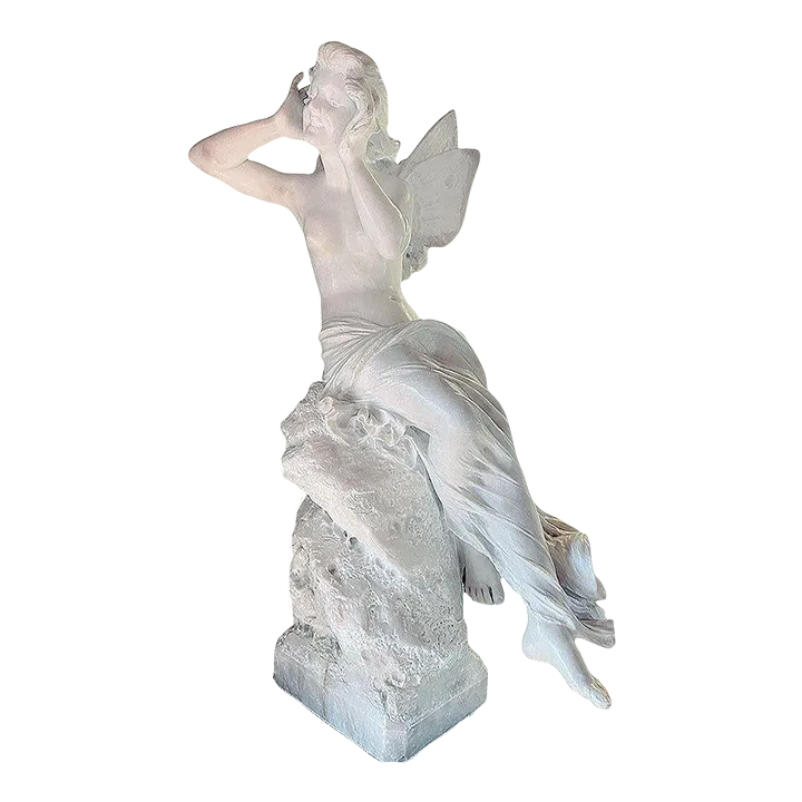 石木文　てふてふ　白　【未使用】 Late Victorian French Hand Carved Nude Psyche Goddess Marble