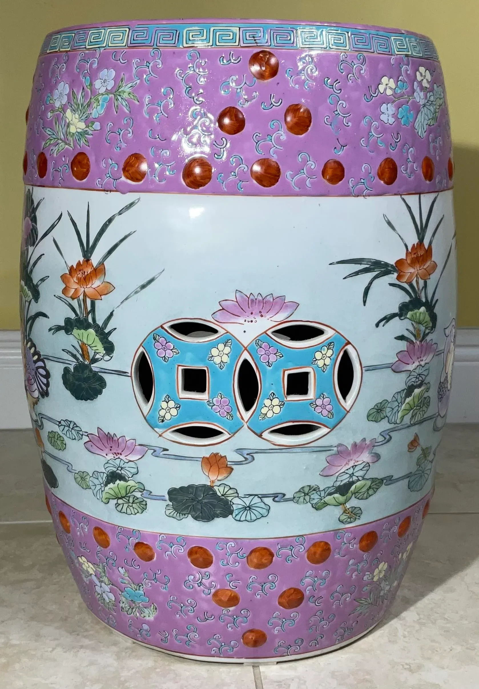 60s 清水焼 Space Age 花器 Mid Century Pink Vintage 1960s Mid-Century Chinese Famille Rose Pink Ceramic Garden