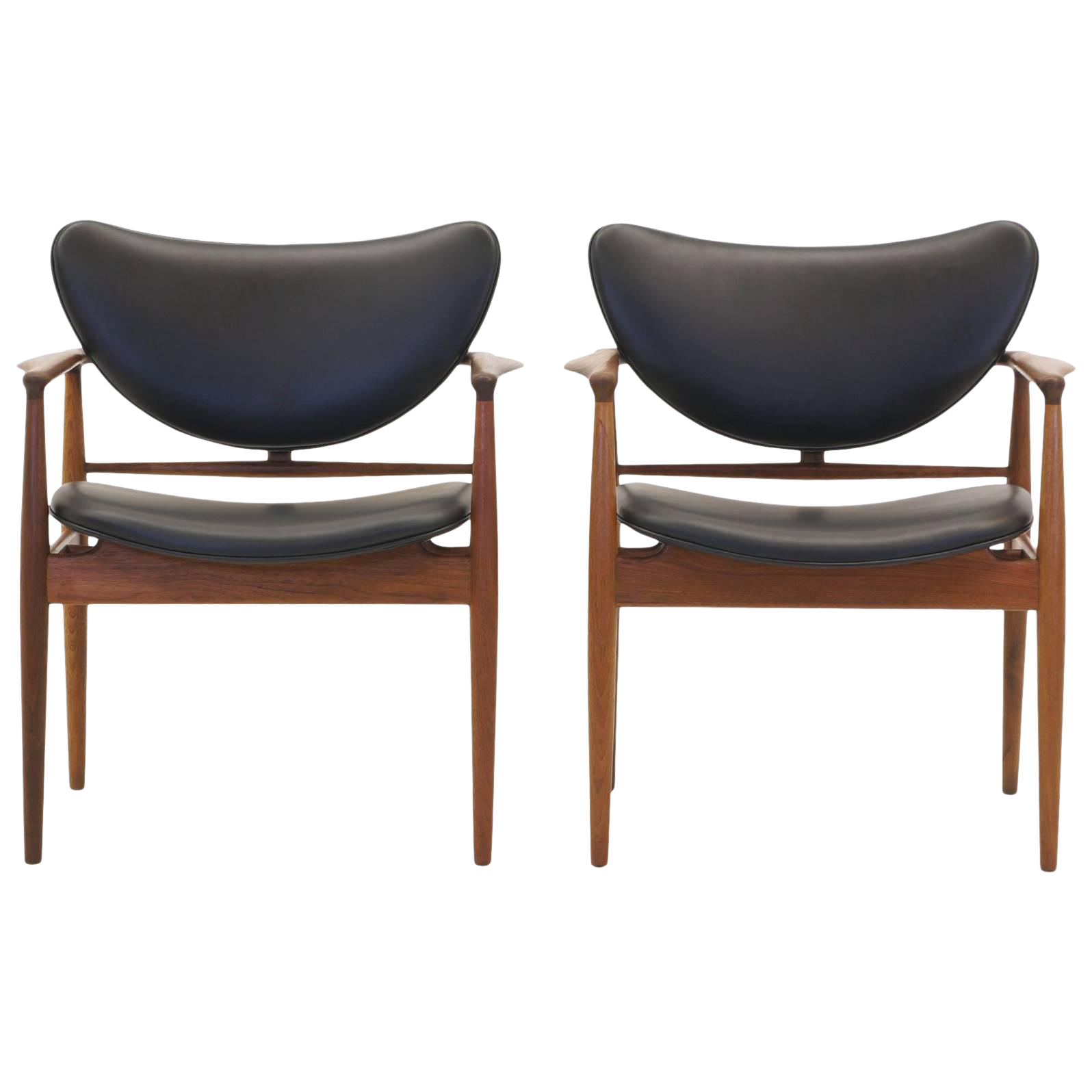 Finn Juhl Model 48 Teak Chairs, Early Baker Production, New Black