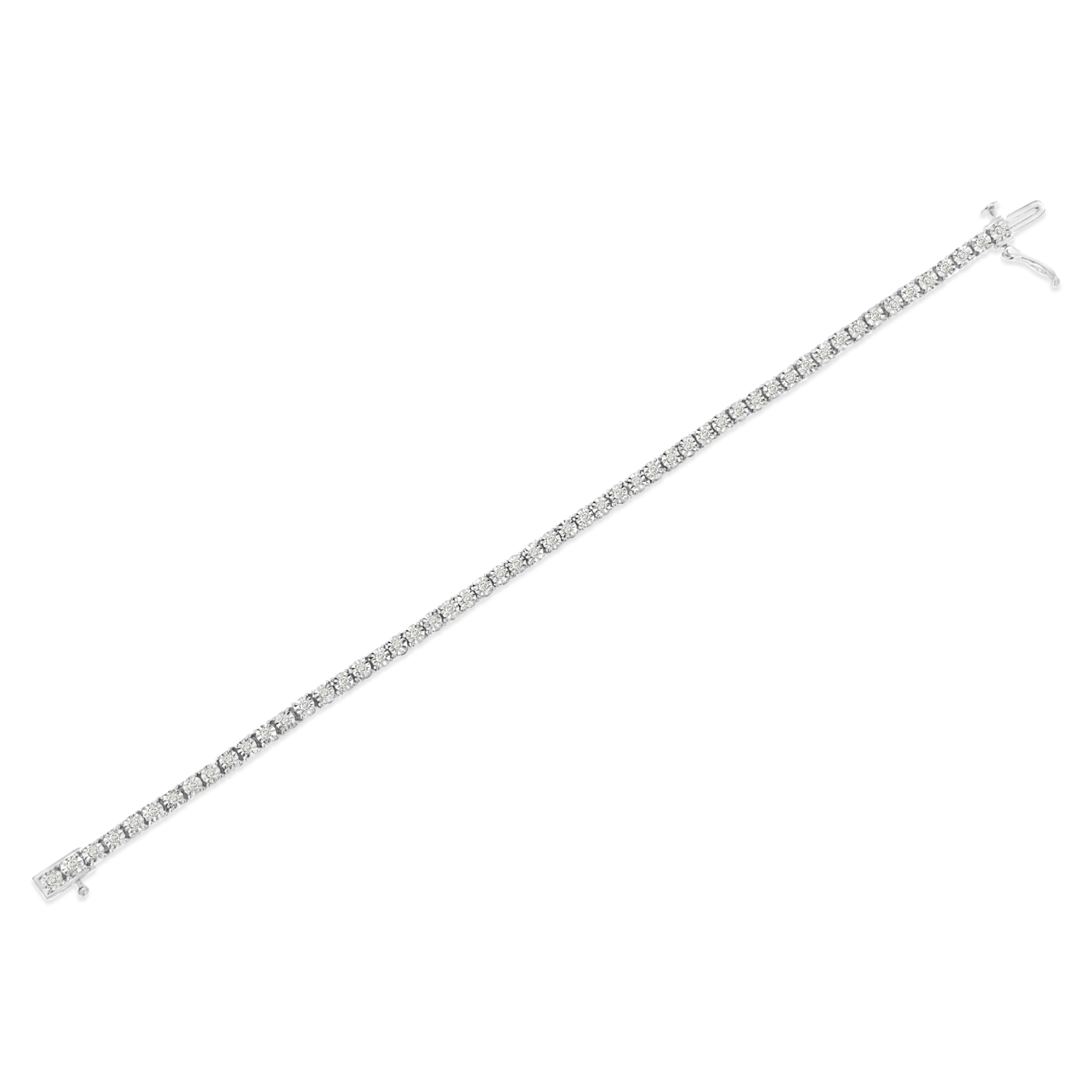 .925 Sterling Silver 1.0 Cttw Miracle-Set Diamond Round Faceted Bezel Tennis Bracelet - 9\