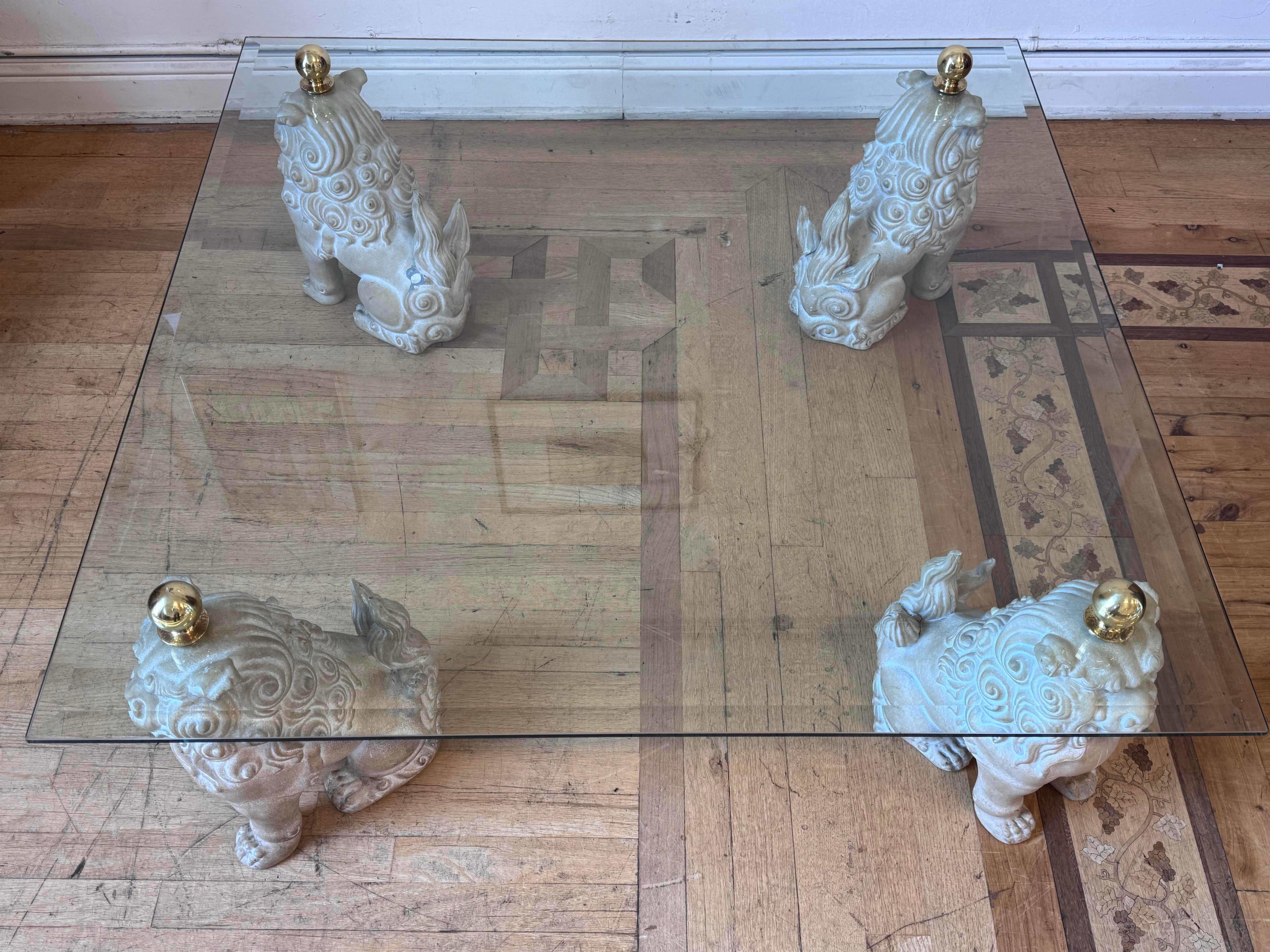 Circa 1980's Italian Lion Base + Glass Top Square Coffee