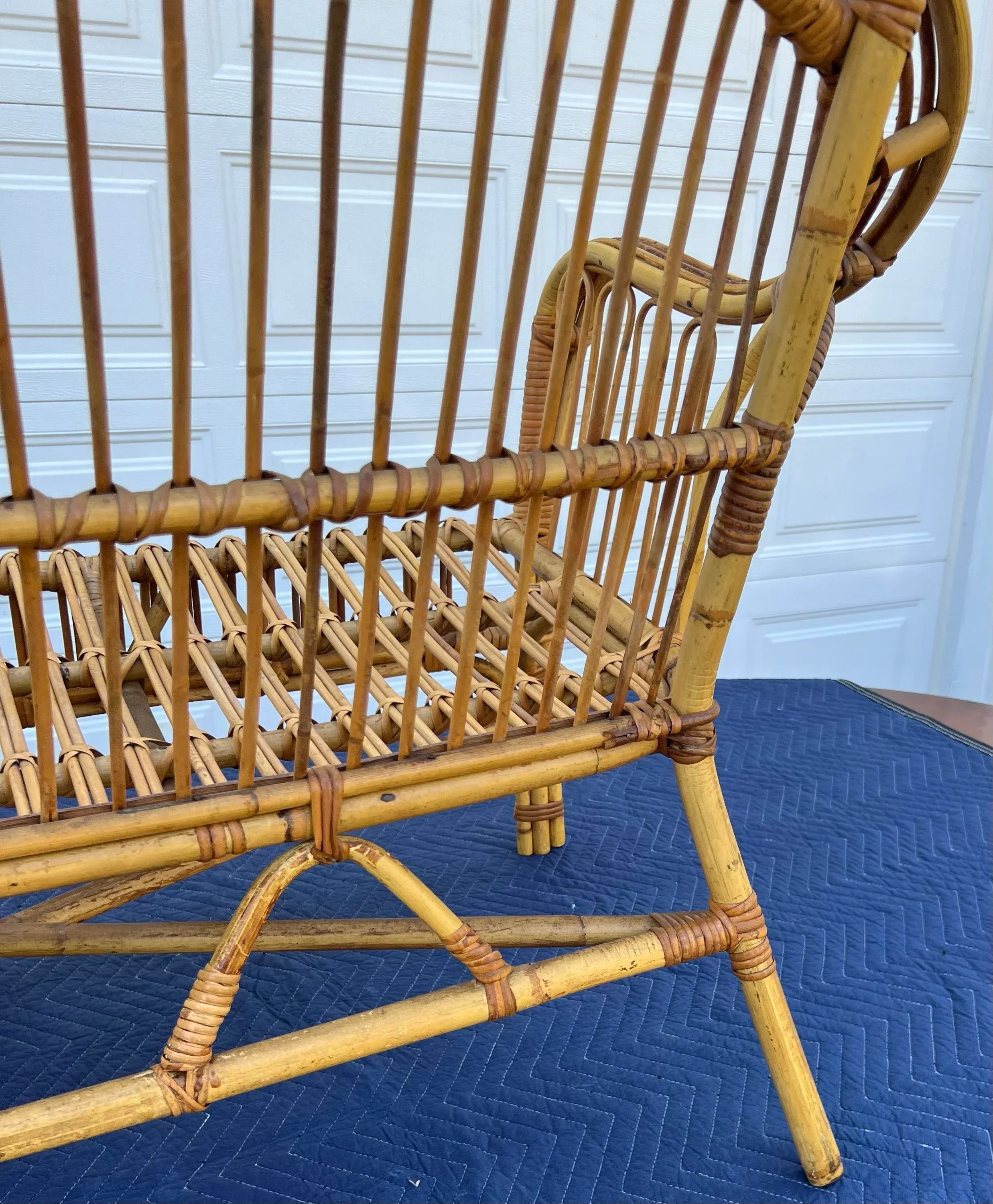 Vintage Franco Albini Style Safari Bent Rattan Sofa Loveseat
