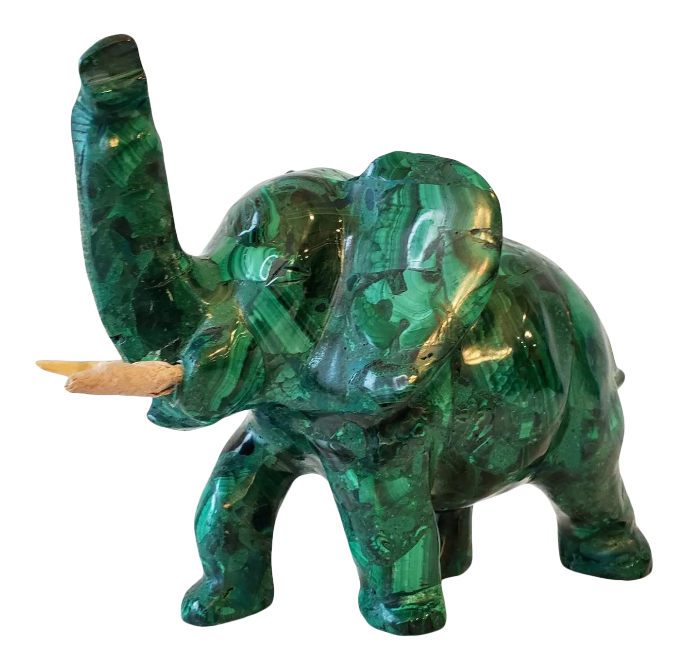Large Carved Malachite Elephant Sculpture Chairish