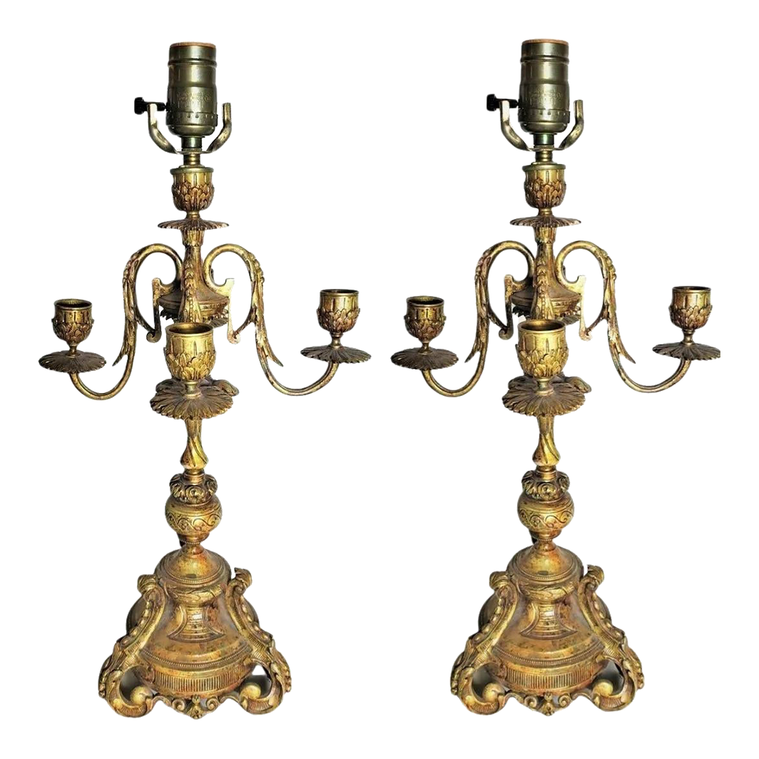 Bronze Electric Candle Stick Holder Lamps a Pair Chairish