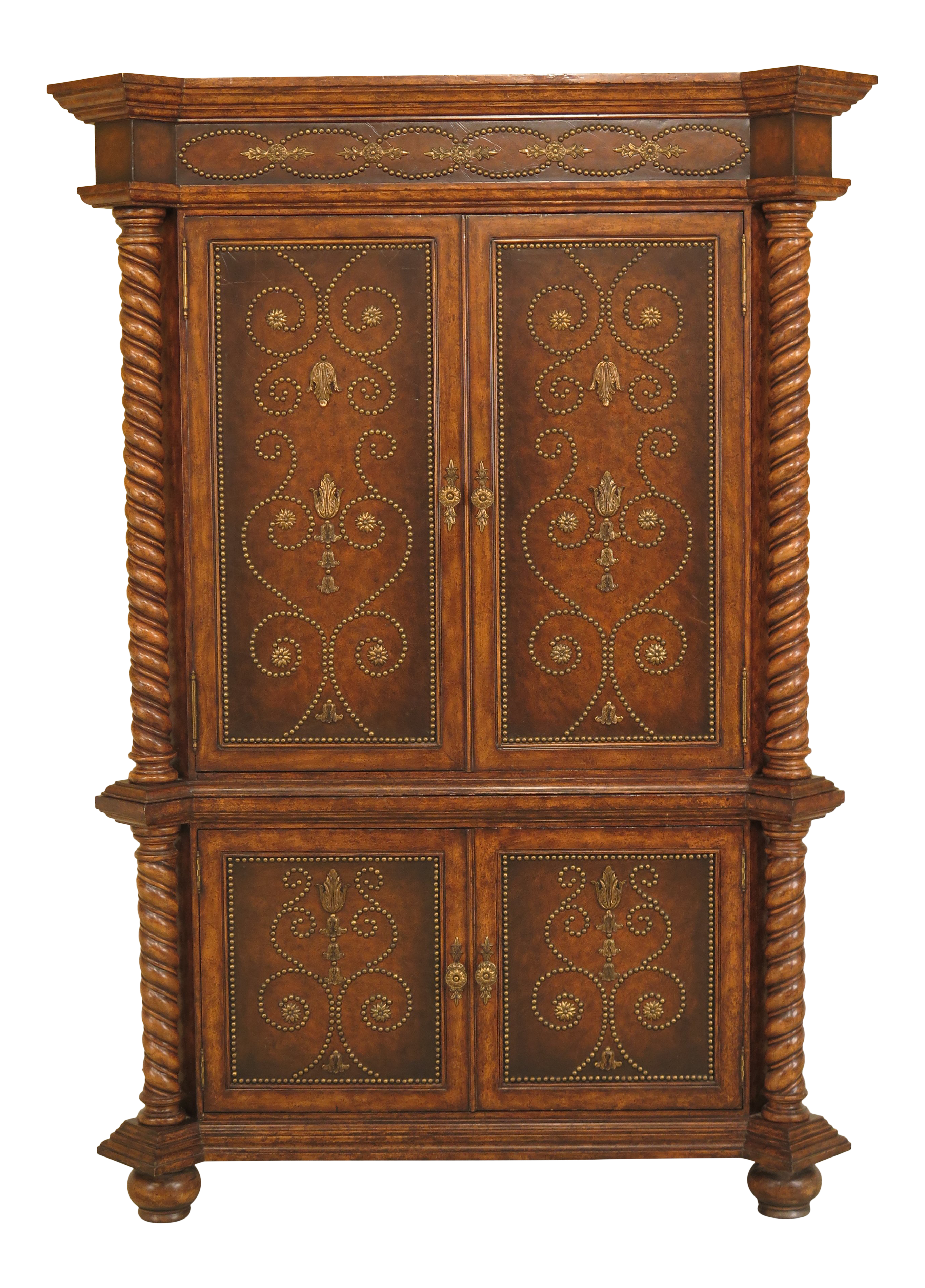 Maitland Smith Four Door Leather Tack Head Trim Tv Cabinet
