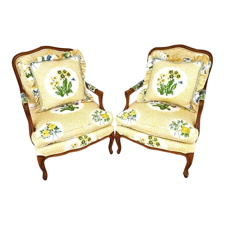 French Country Cottage Armchairs Pair by Heirloom | Chairish