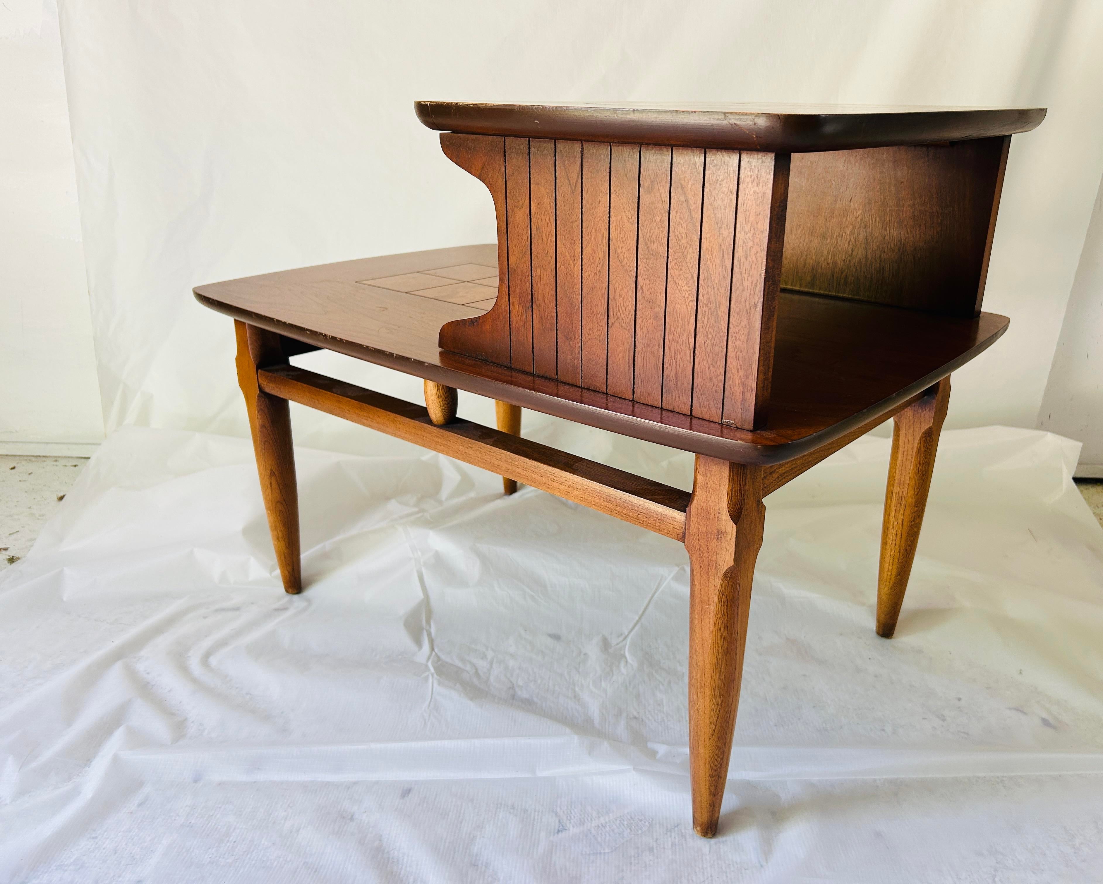 1950s Mid Century Modern Walnut Wood Lane Step End Table | Chairish
