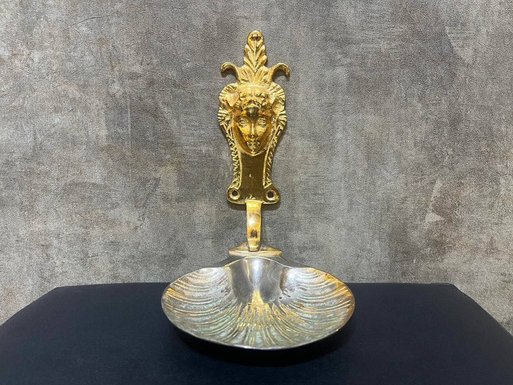 Vintage 1950s SHELL BRASS SOAP DISH / Solid Brass Soap Holder Vintage Brass Shell Soap Dish With Mythical Face | Chairish main image 3