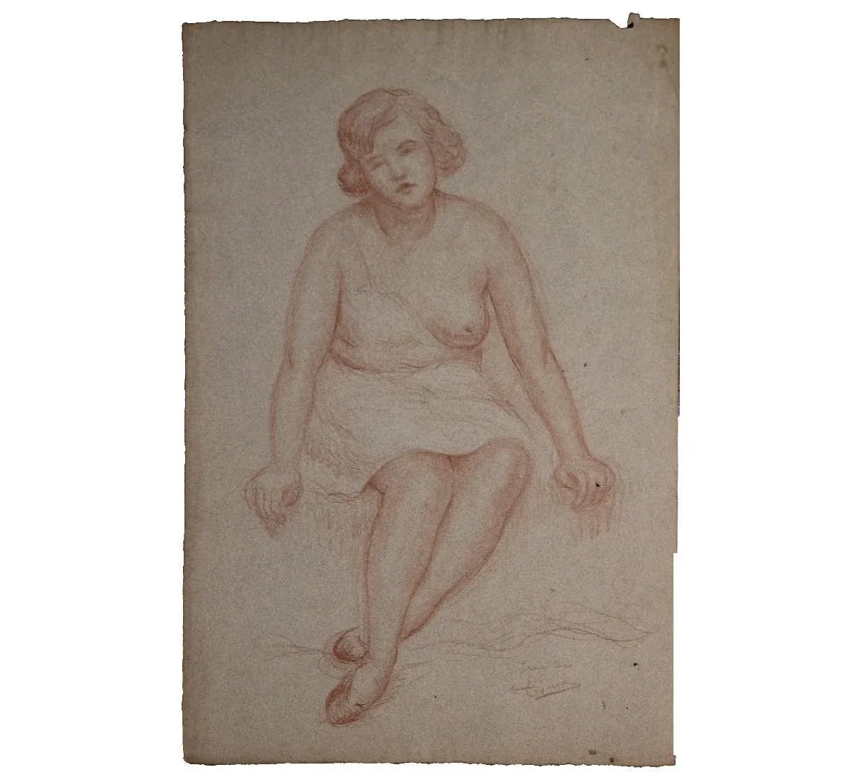 Emile Lejeune Graphite Sketch Portrait Study of a Seated Woman 1950