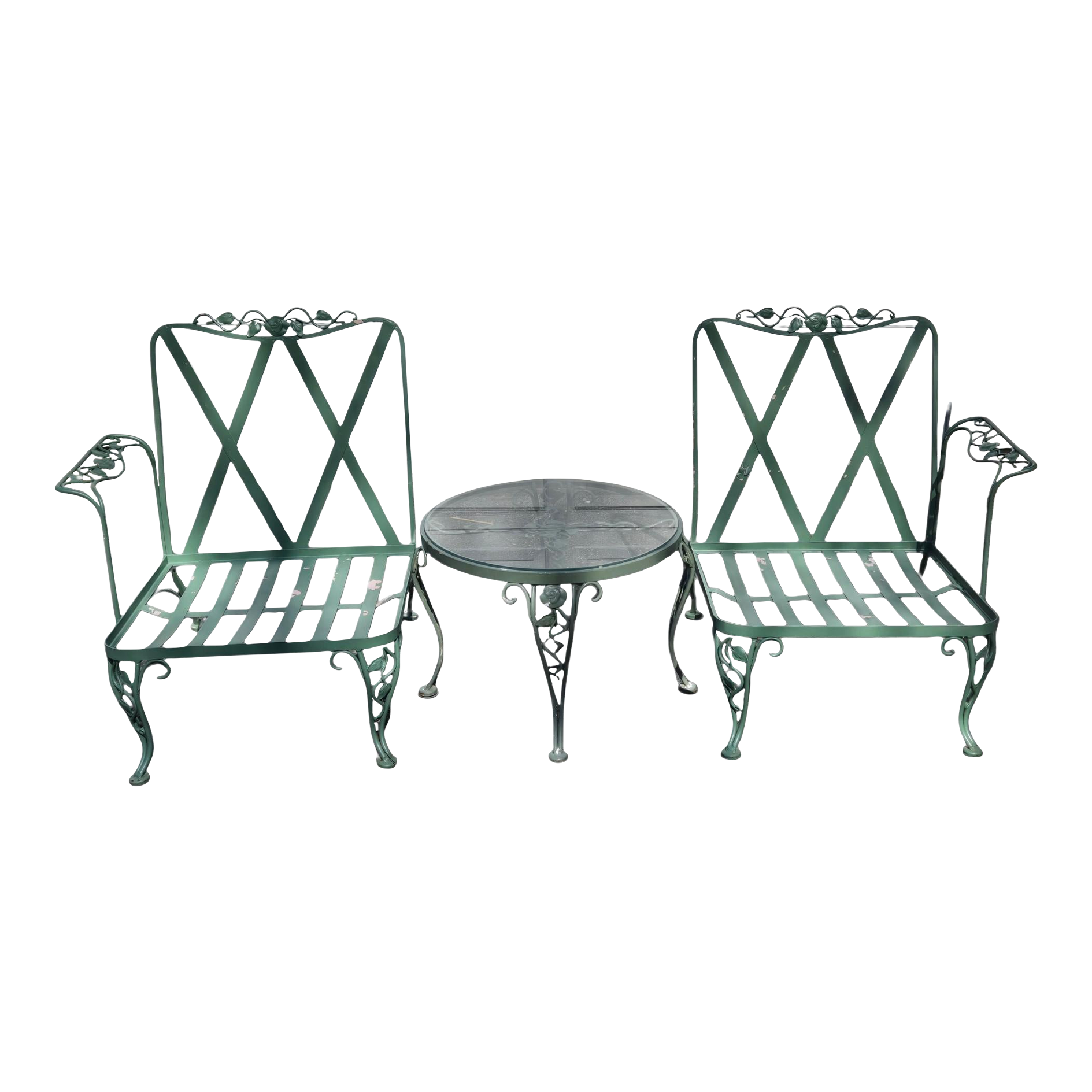 Woodard Wrought Iron Patio Chairs & Table, Attributed, 3 Pieces