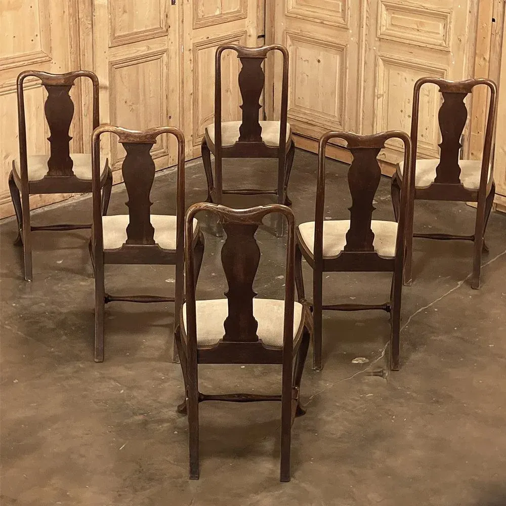 Set of 6 Antique Queen Anne Chestnut Dining Chairs, image size:1000x1000