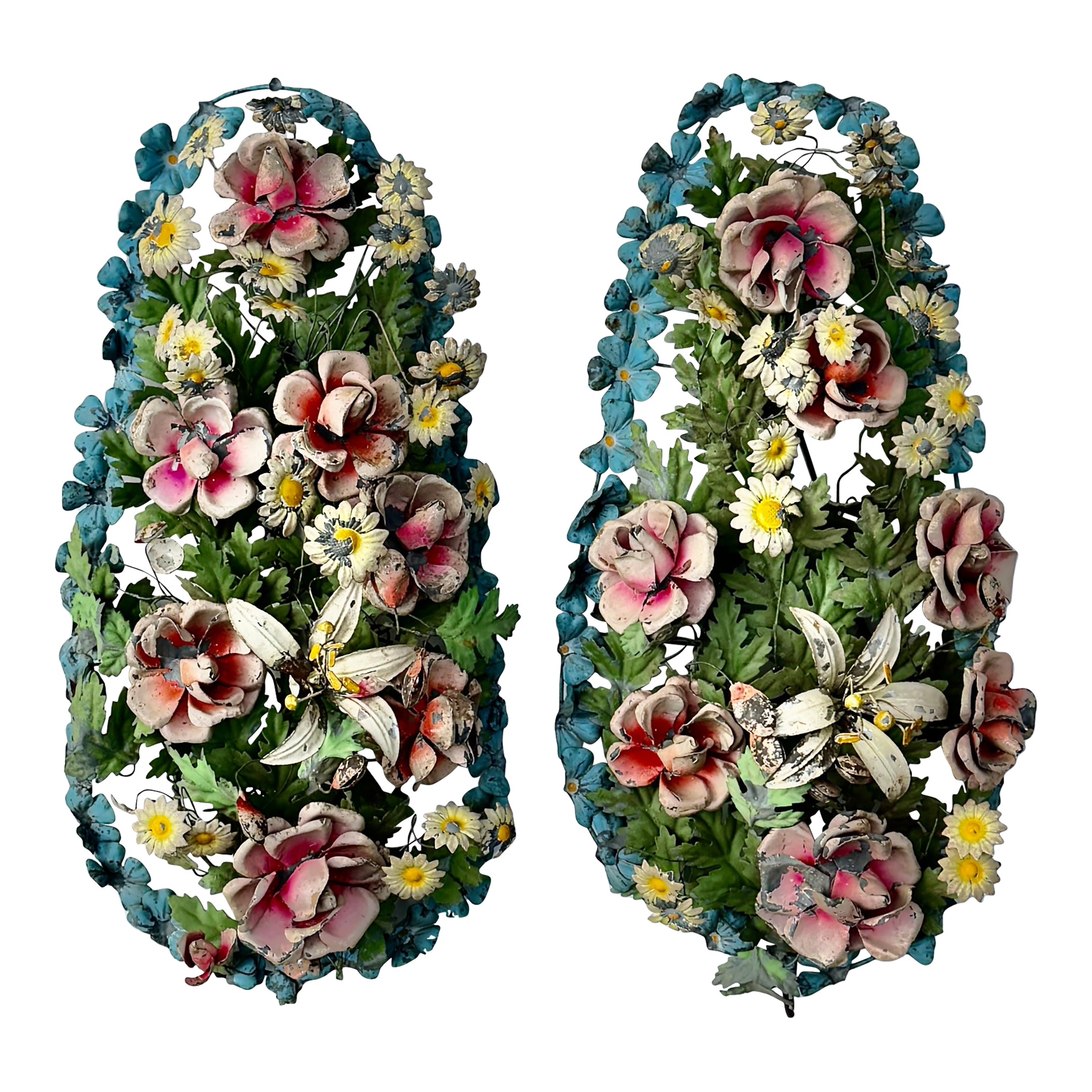Italian Tole Floral Wall Sculptures, Pair, Circa 1950
