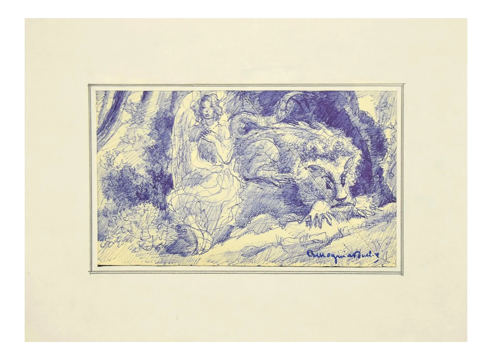 Mogniat-Duclos Bertrand, Angel, Pen on Paper, Mid-20th Century