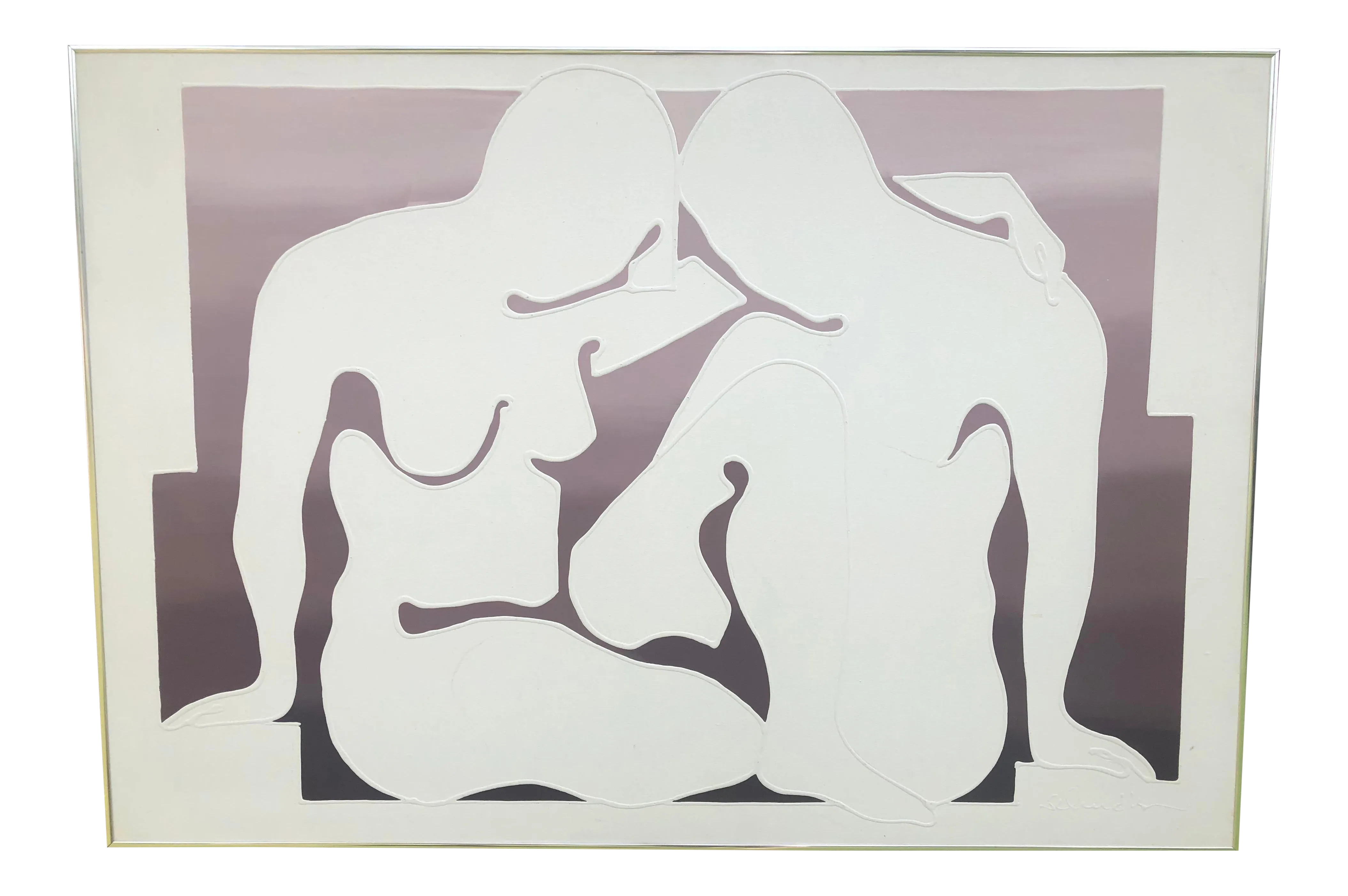 Mid 20th Century Nude Silhouette Figurative Print Singed by Schindler, Framed