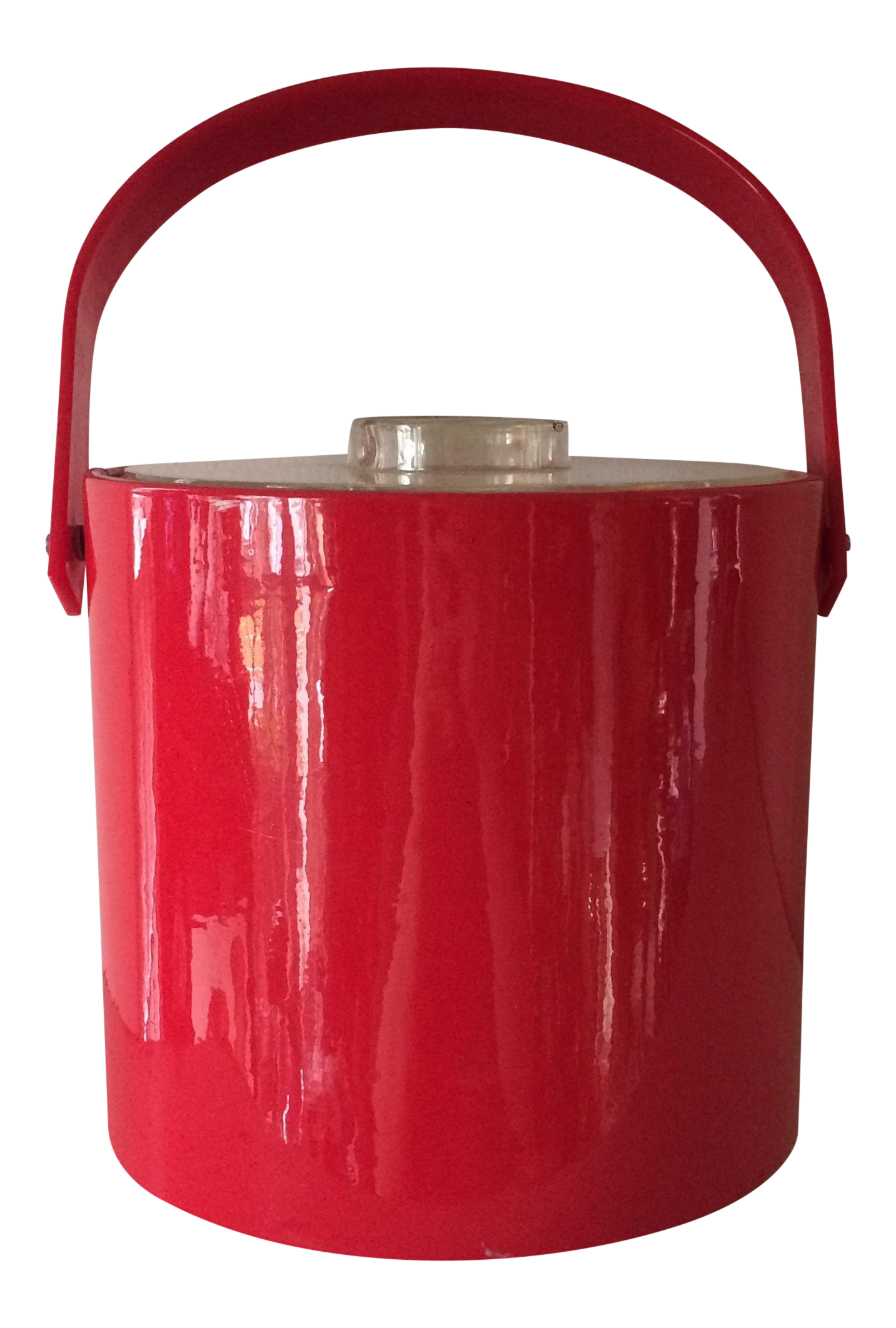 Vintage Red Ice Bucket & Tongs Chairish