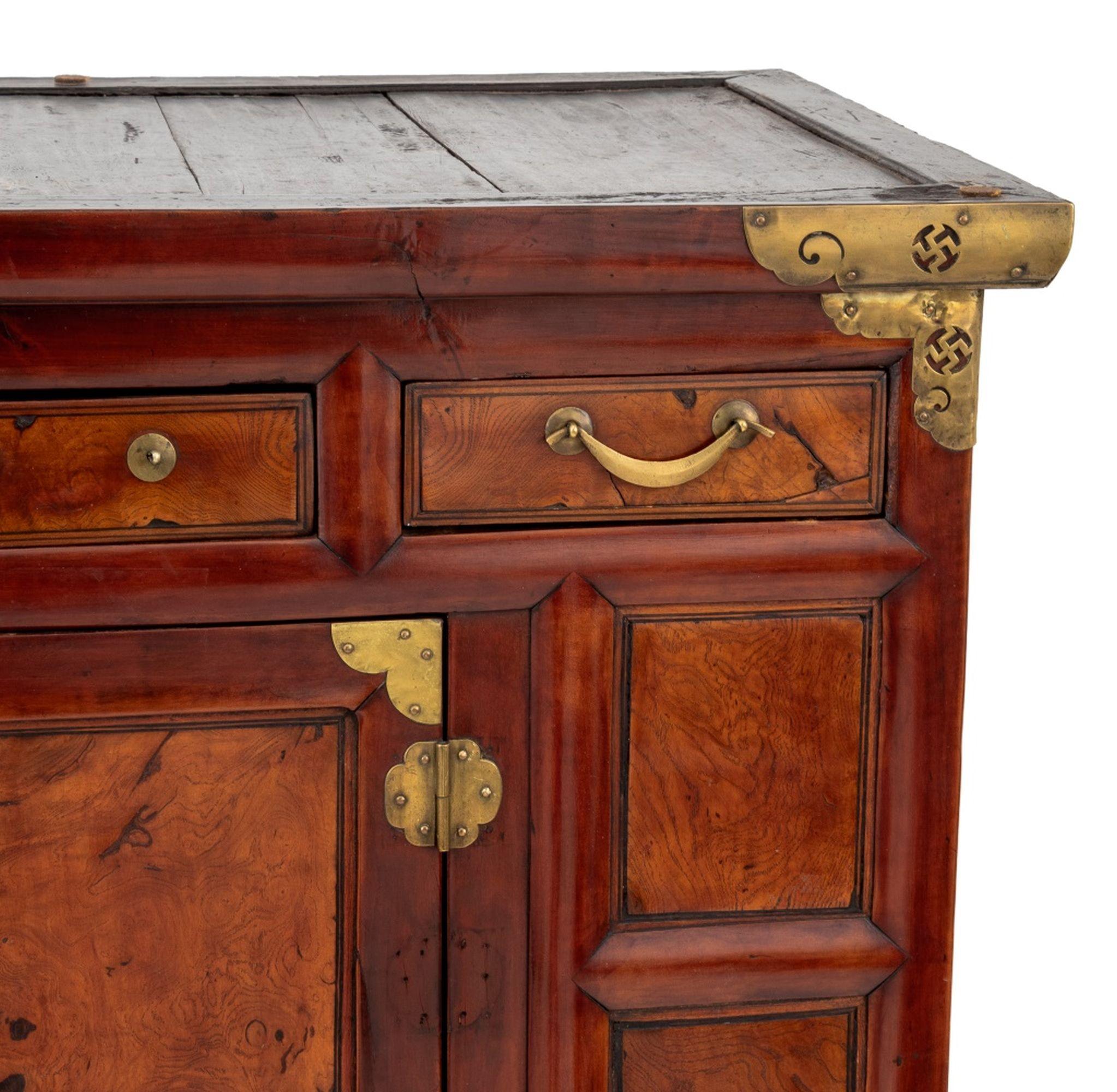 Korean Brass Mounted Elm Chest on Chest
