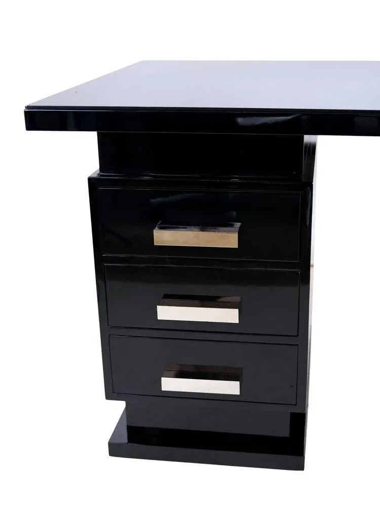 Art Deco Style Desk in Black Piano Lacquer, 1950s | Chairish