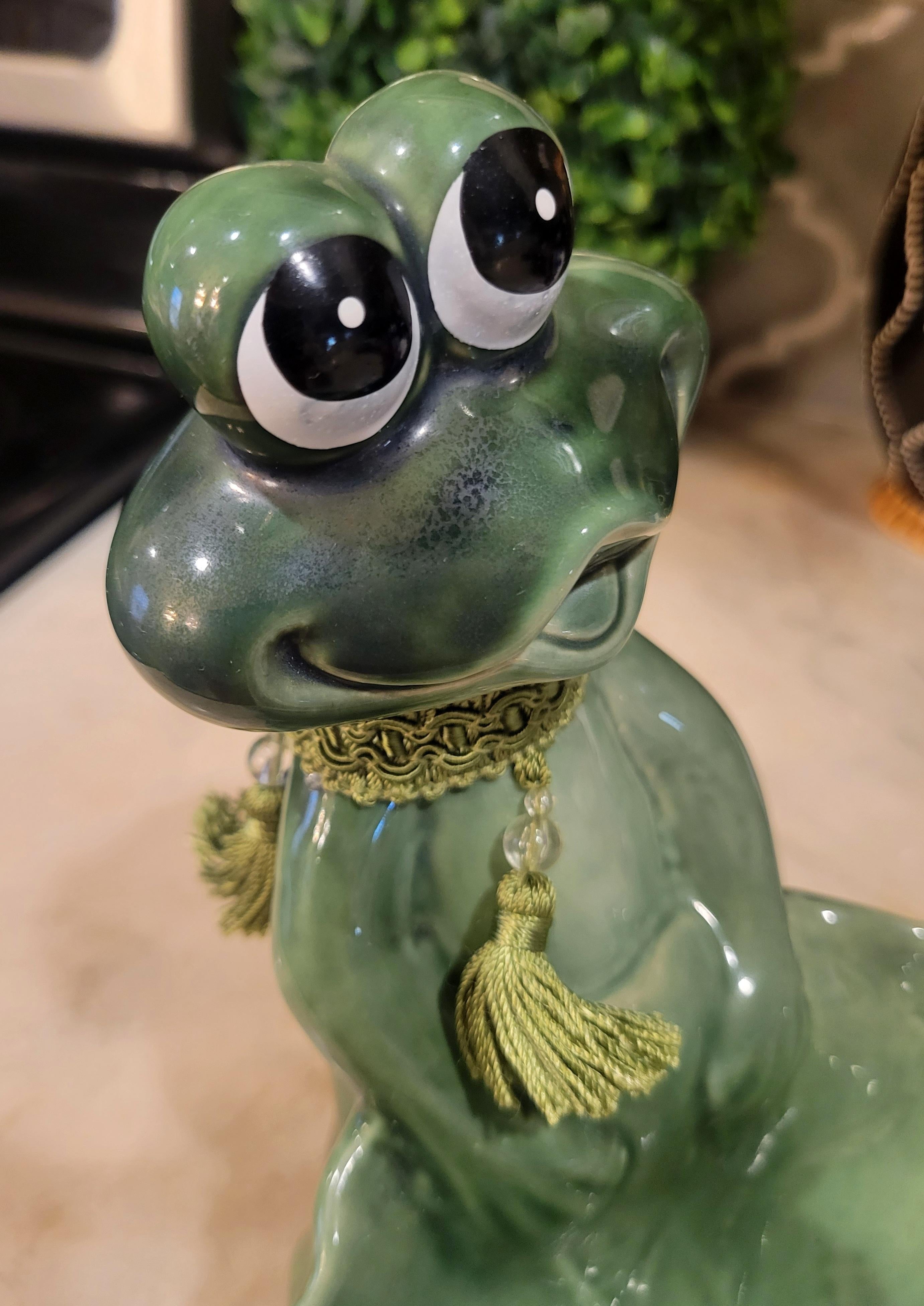 Vintage Green Whimsical Frog Lily Pad Dish Catchall Statue Tray