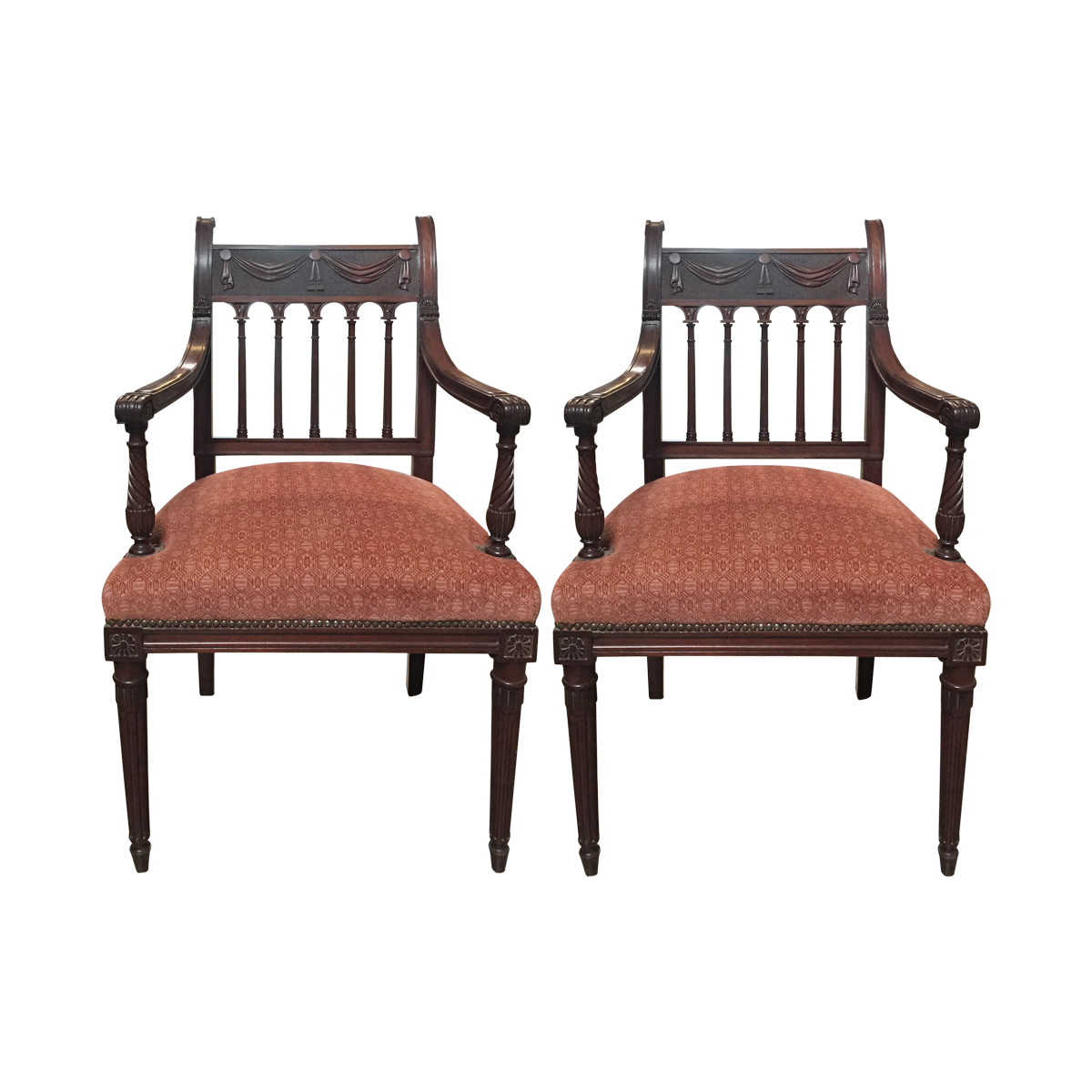 Vintage Velvet Mahogany Armchairs Pair Chairish