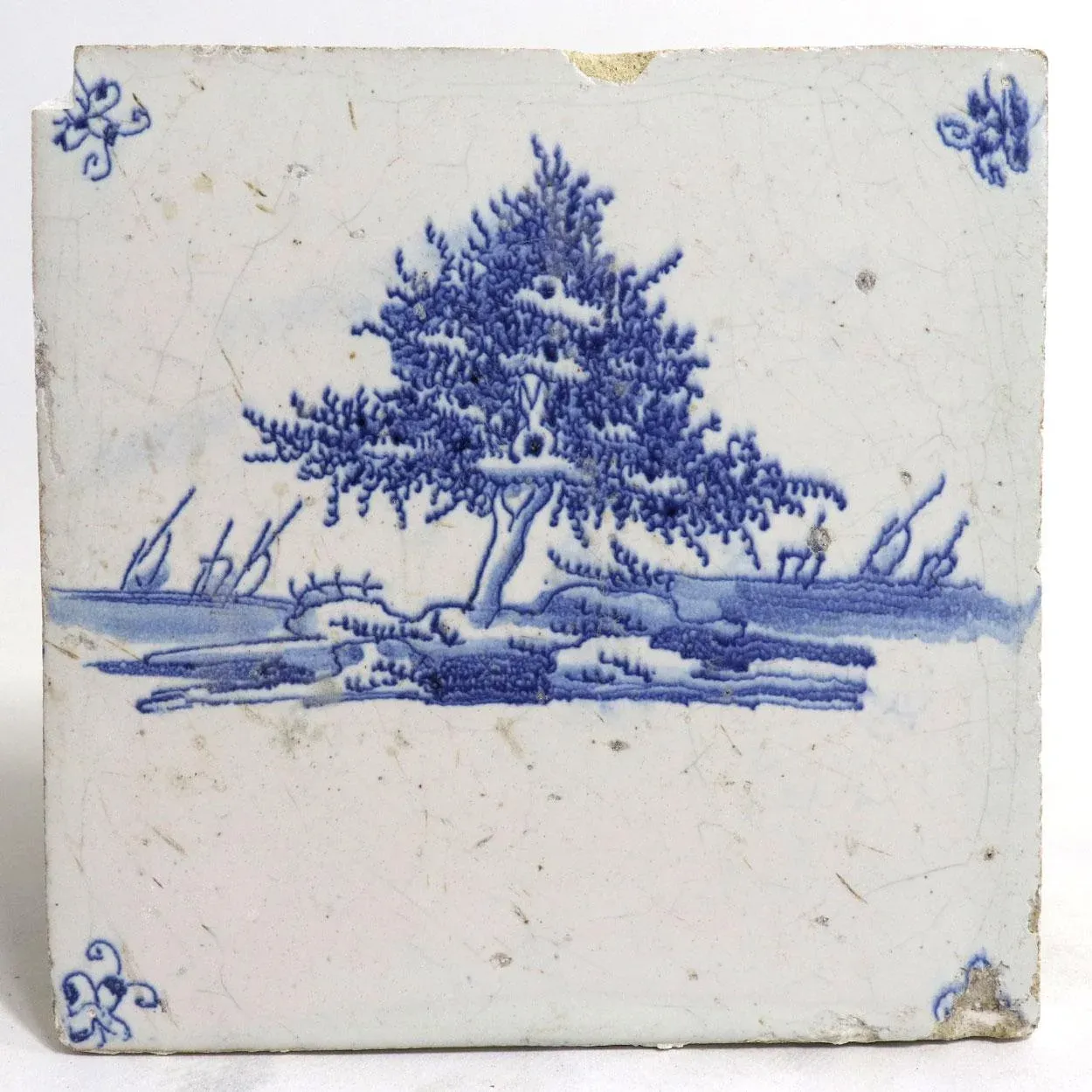 デルフトタイル Set of Four 19th Century Dutch Delft Blue and White Pottery Square