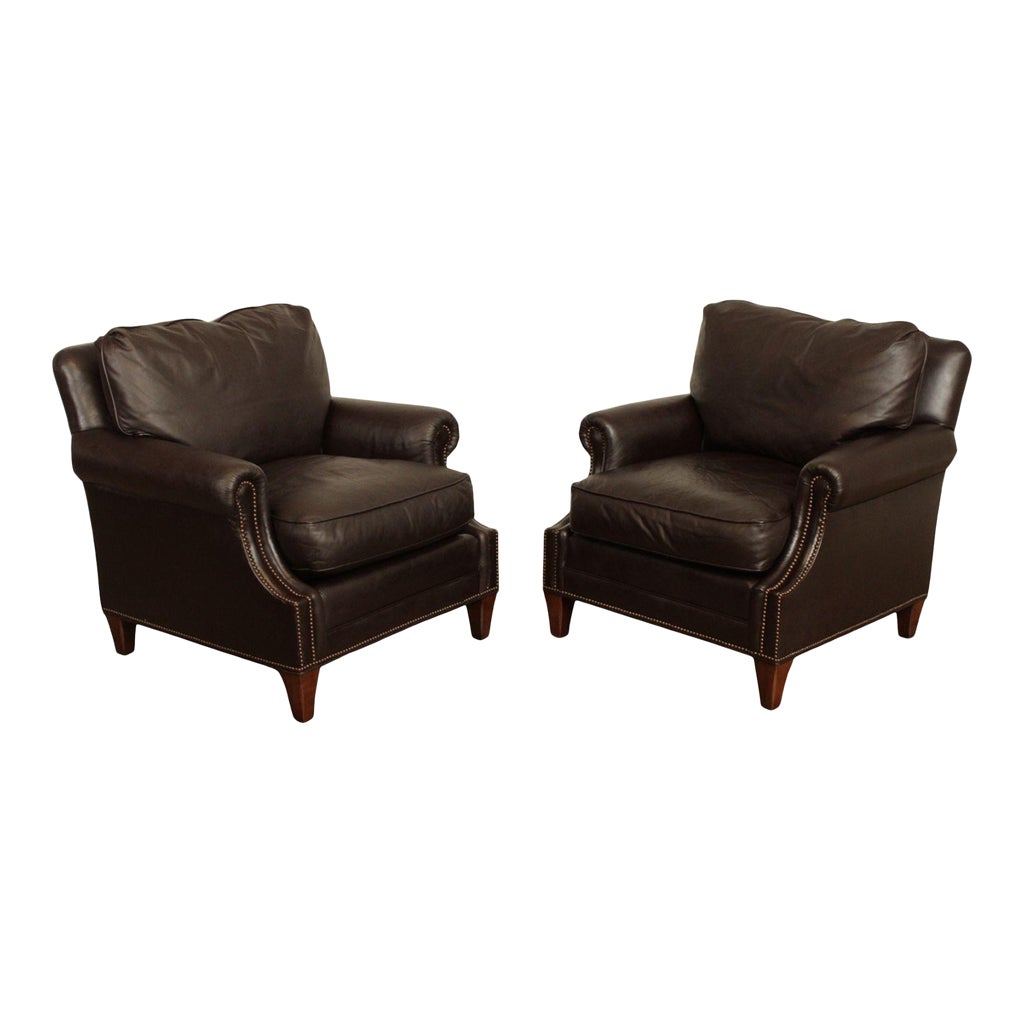 Baker Furniture Leather Lounge Chairs (C) A Pair Chairish