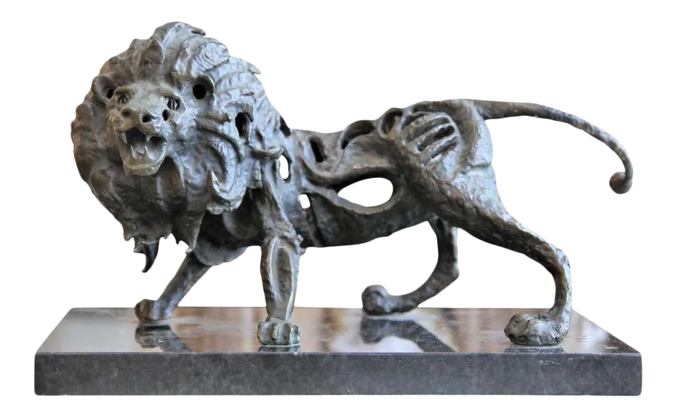 Modern Bronze Abstract Skeletal Lion Animal Sculpture 20th Century