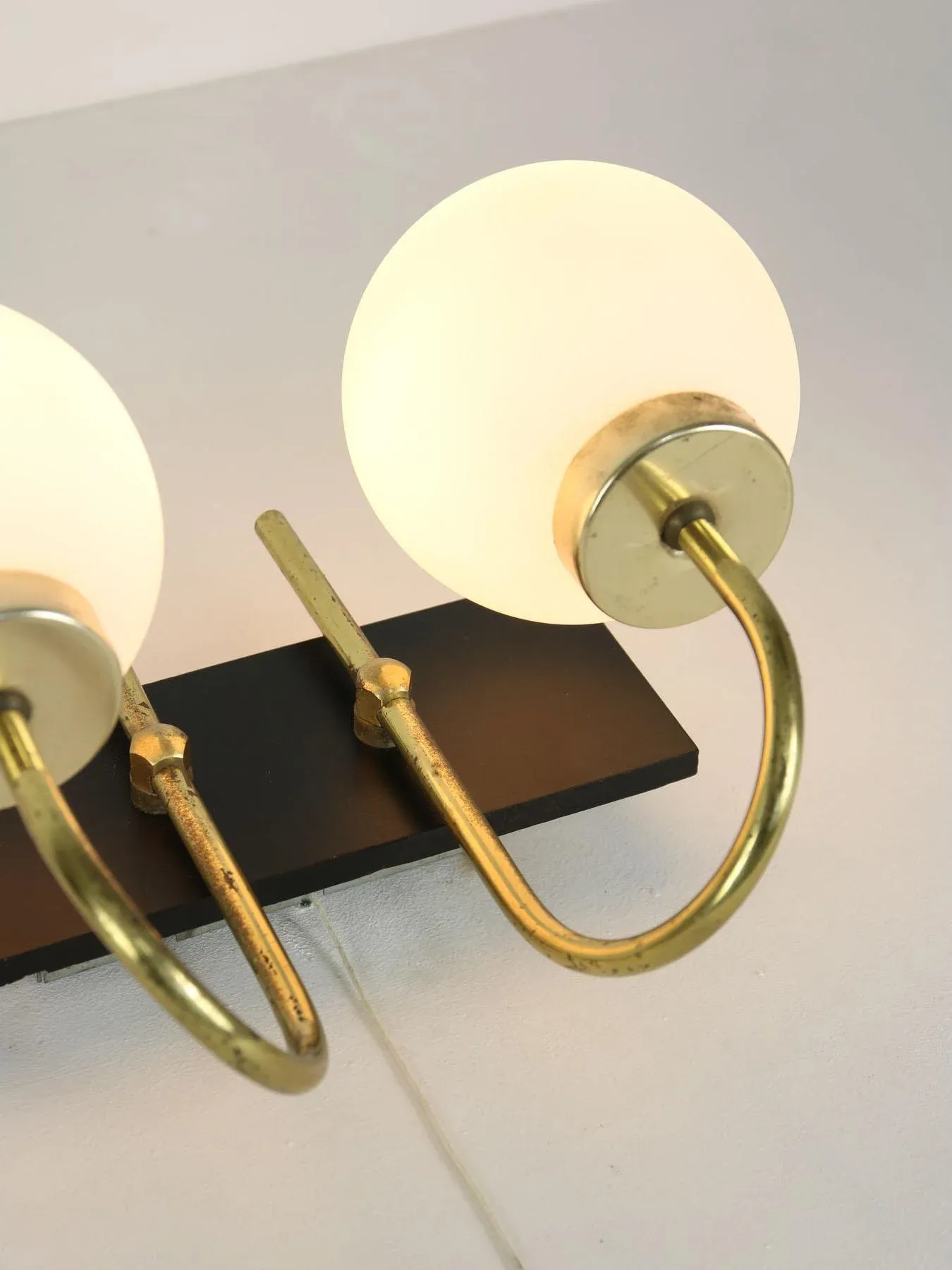 Mid-Century Brass & Opaline Sconces, Set of 2