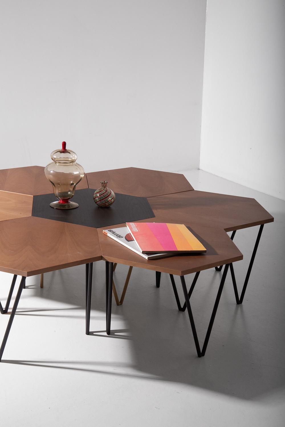 Hexagonal Coffee Table from Isa Bergamo, Set of 7
